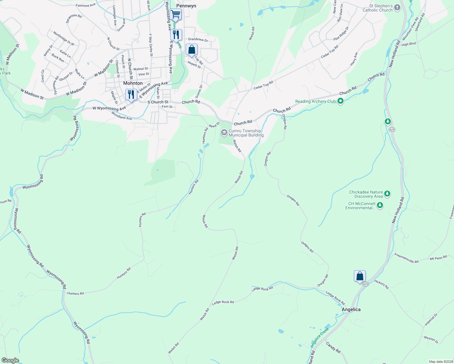 map of restaurants, bars, coffee shops, grocery stores, and more near 1991 Welsh Road in Mohnton