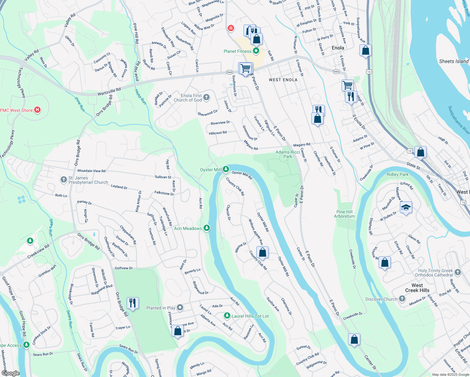 map of restaurants, bars, coffee shops, grocery stores, and more near 27 Tuscany Court in Camp Hill