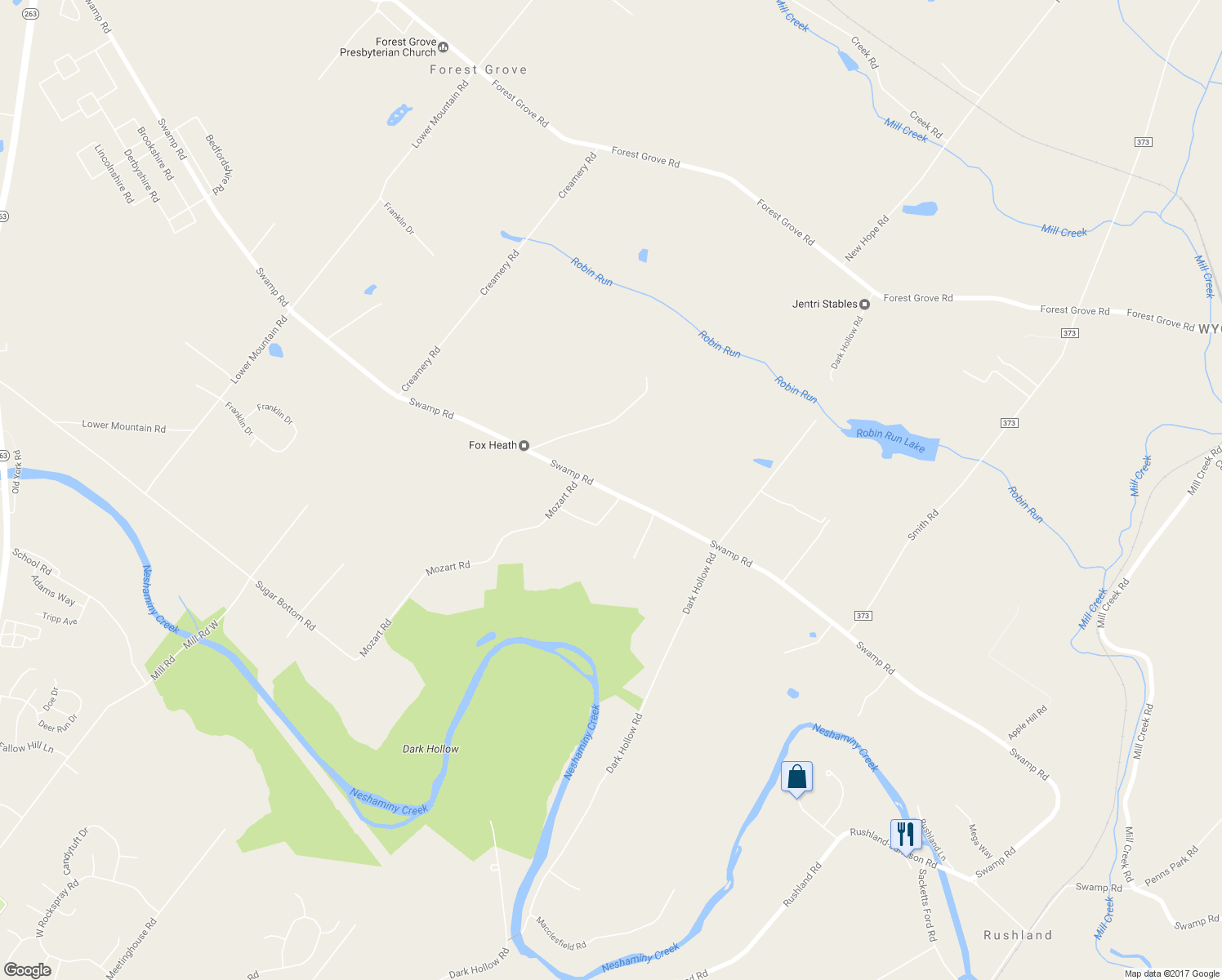 map of restaurants, bars, coffee shops, grocery stores, and more near 1251 Swamp Road in Furlong