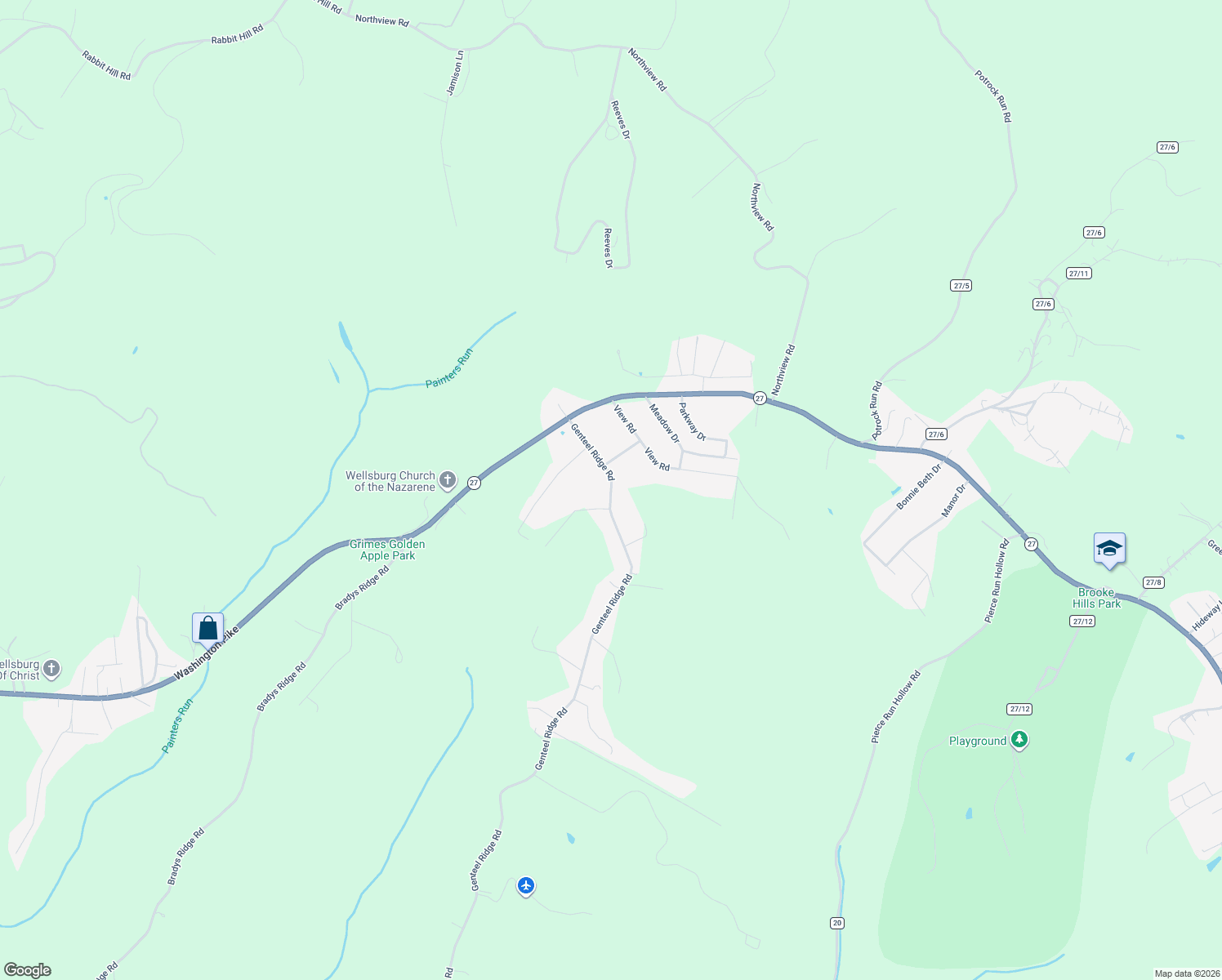 map of restaurants, bars, coffee shops, grocery stores, and more near 239 Genteel Ridge Rd in Wellsburg