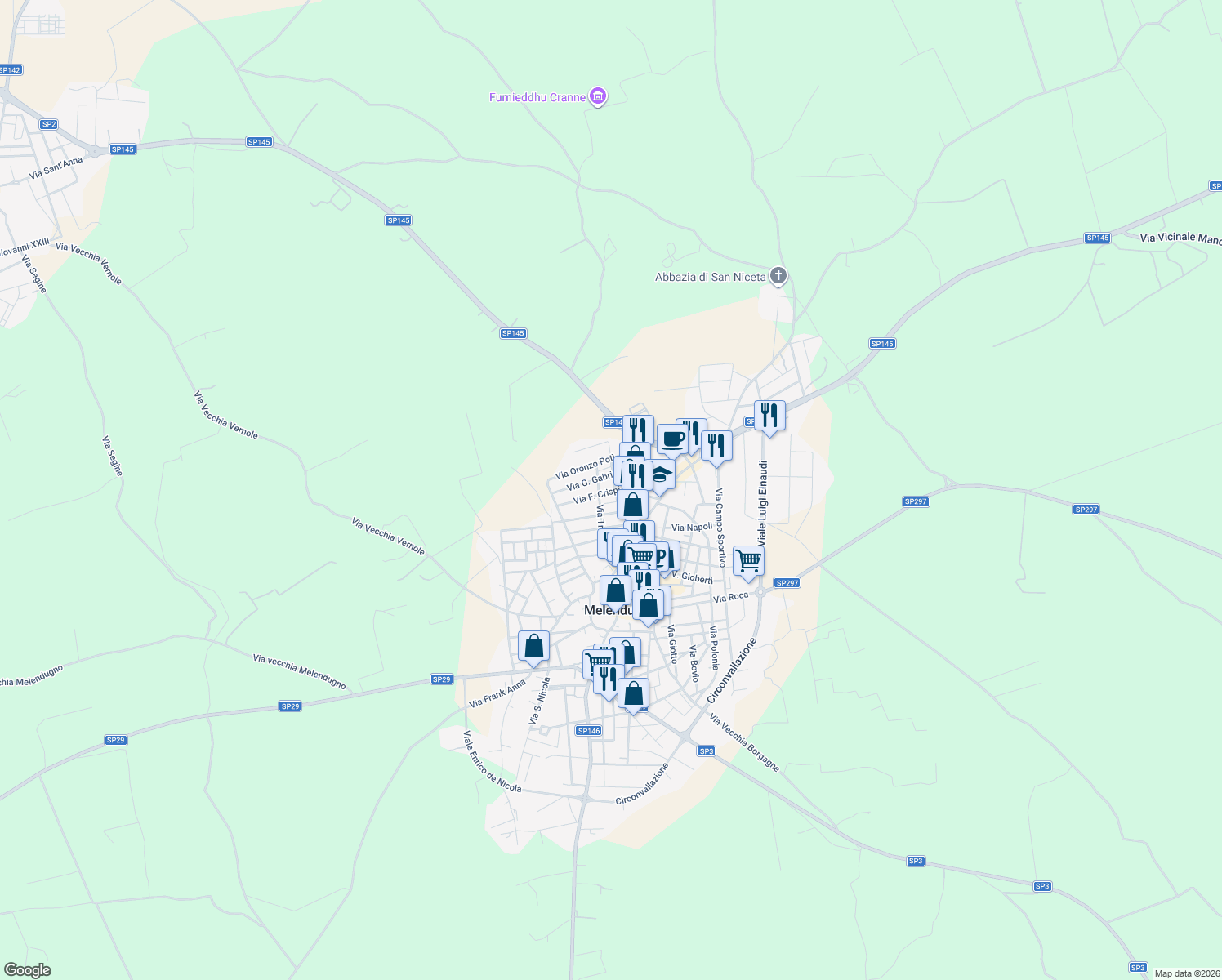 map of restaurants, bars, coffee shops, grocery stores, and more near 17 Via F. Crispi in Melendugno
