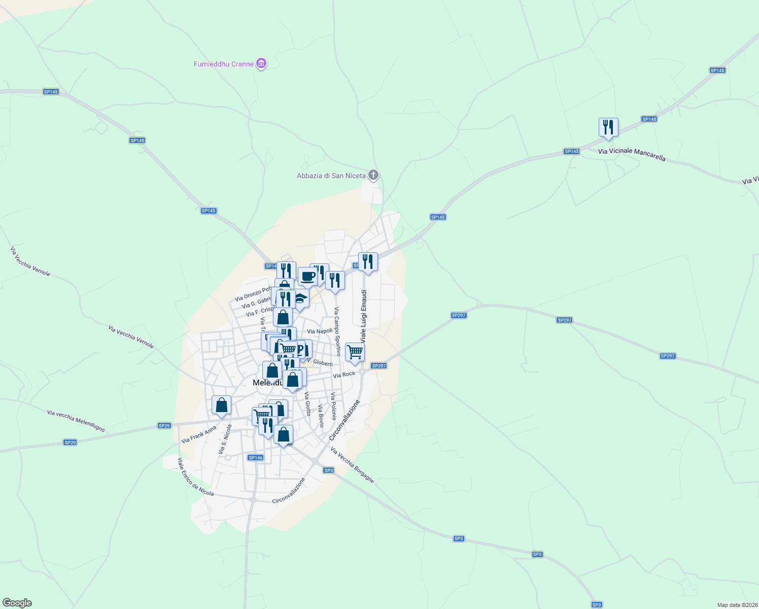 map of restaurants, bars, coffee shops, grocery stores, and more near 8 Via Nicola Romeo in Melendugno