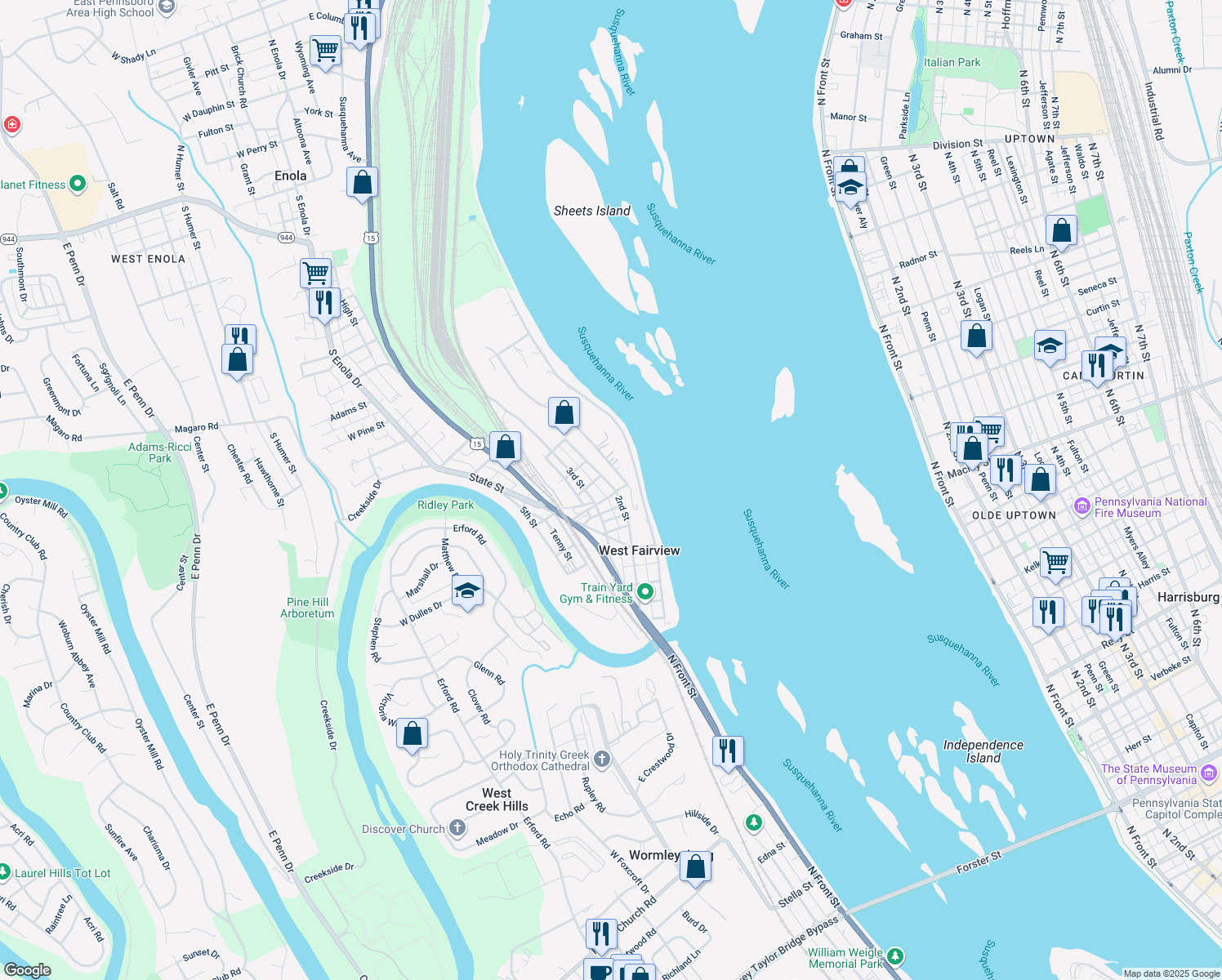 map of restaurants, bars, coffee shops, grocery stores, and more near 207 Abolition Street in Enola