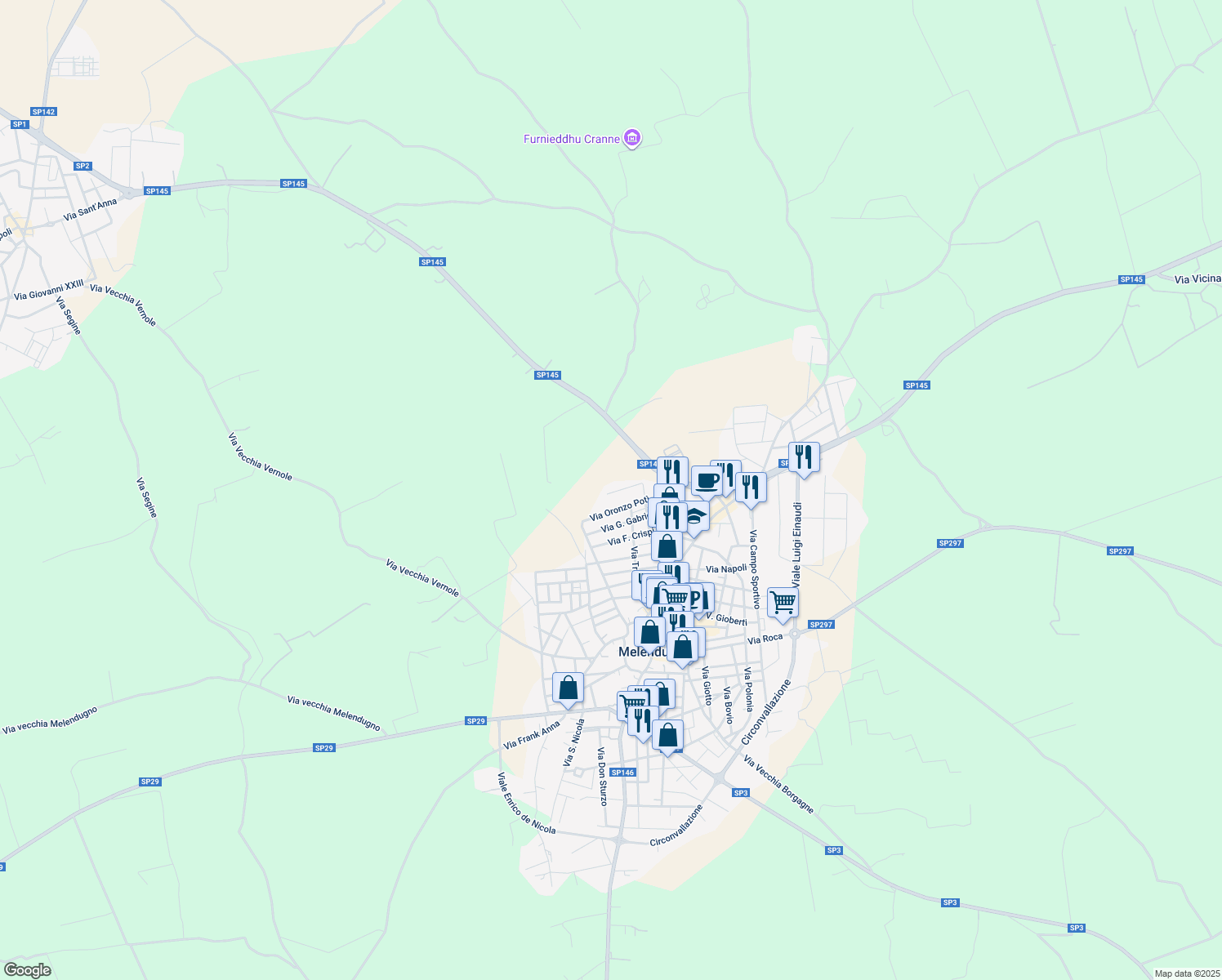 map of restaurants, bars, coffee shops, grocery stores, and more near 30 Via M. D'Azeglio in Melendugno