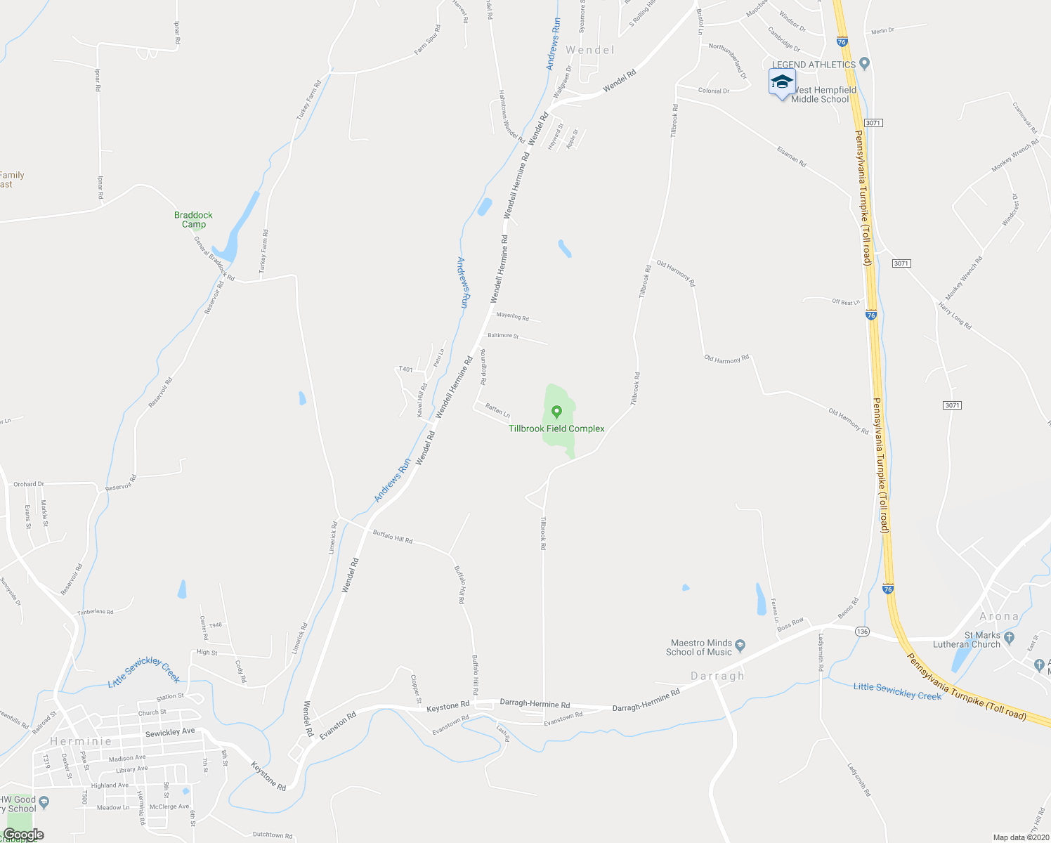 map of restaurants, bars, coffee shops, grocery stores, and more near 109 Roundtop Rd in Irwin