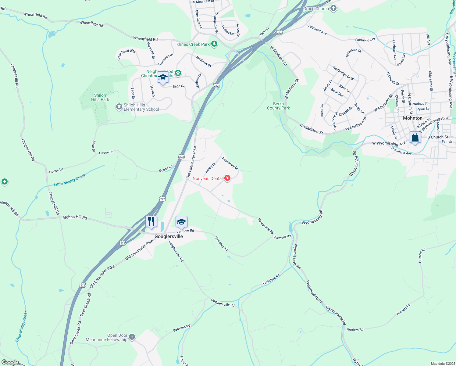 map of restaurants, bars, coffee shops, grocery stores, and more near 21 Rosemary Drive in Reading