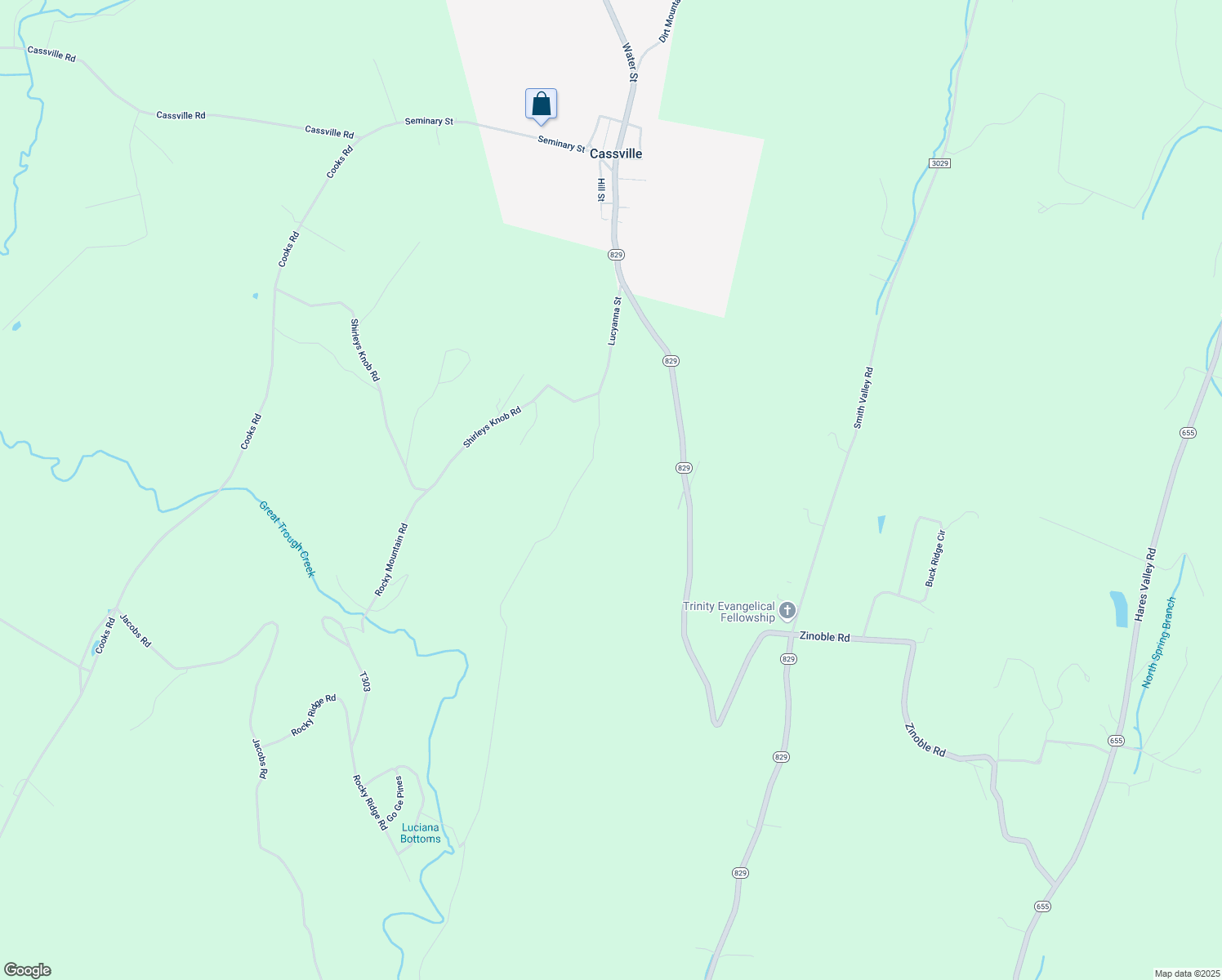 map of restaurants, bars, coffee shops, grocery stores, and more near Lucyanna Street in Cassville