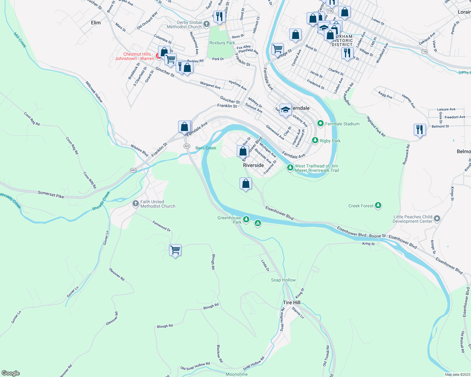 map of restaurants, bars, coffee shops, grocery stores, and more near 298 Neil St in Johnstown