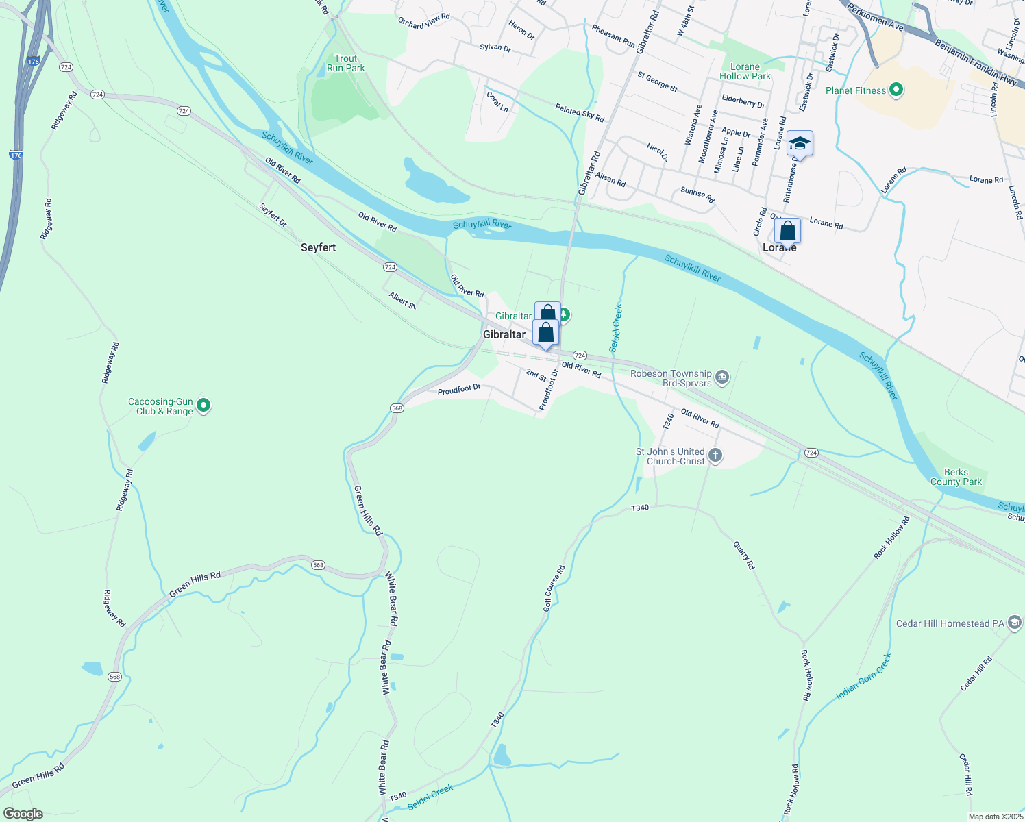 map of restaurants, bars, coffee shops, grocery stores, and more near 146 Proudfoot Drive in Birdsboro