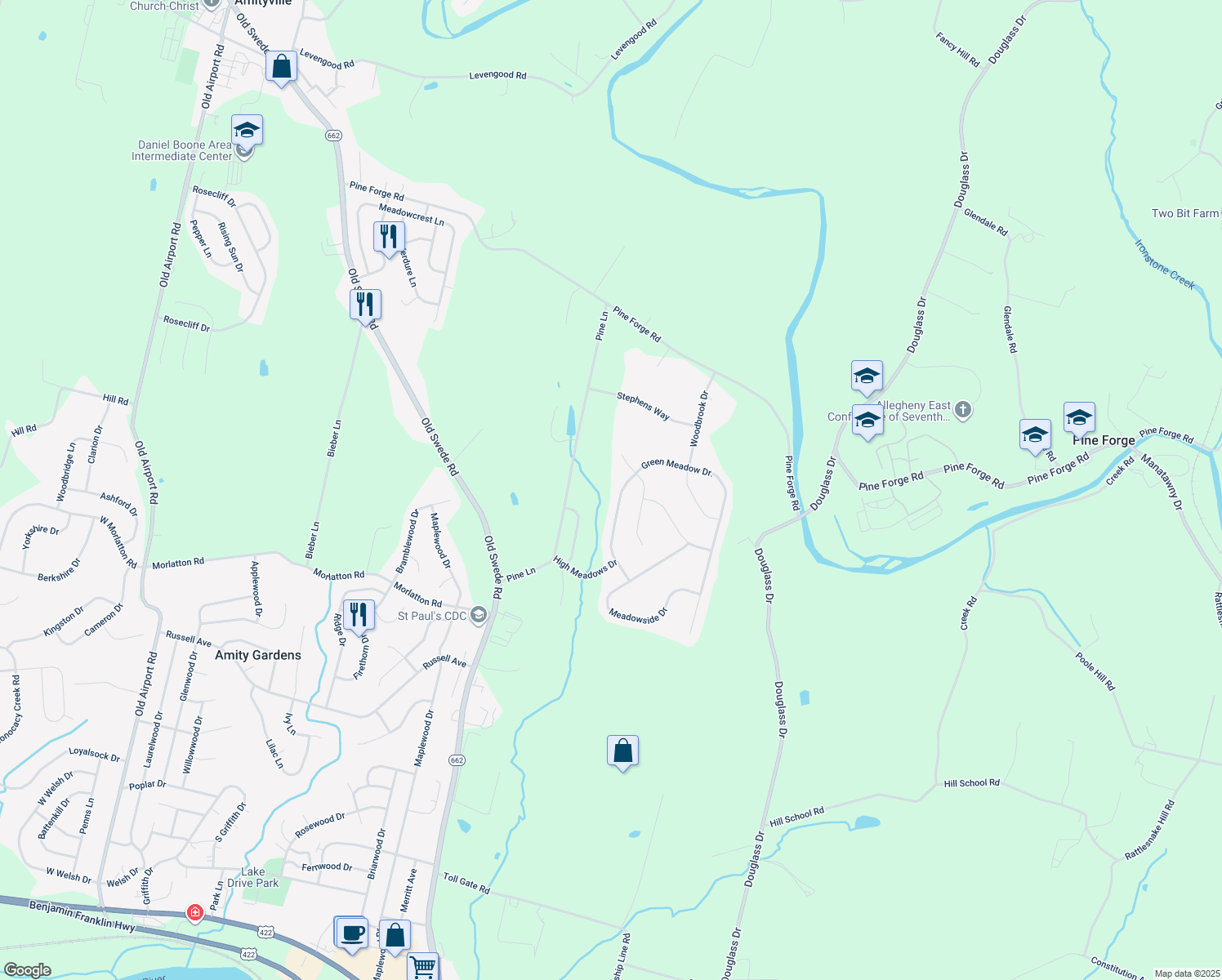 map of restaurants, bars, coffee shops, grocery stores, and more near 245 Green Meadow Dr in Douglassville