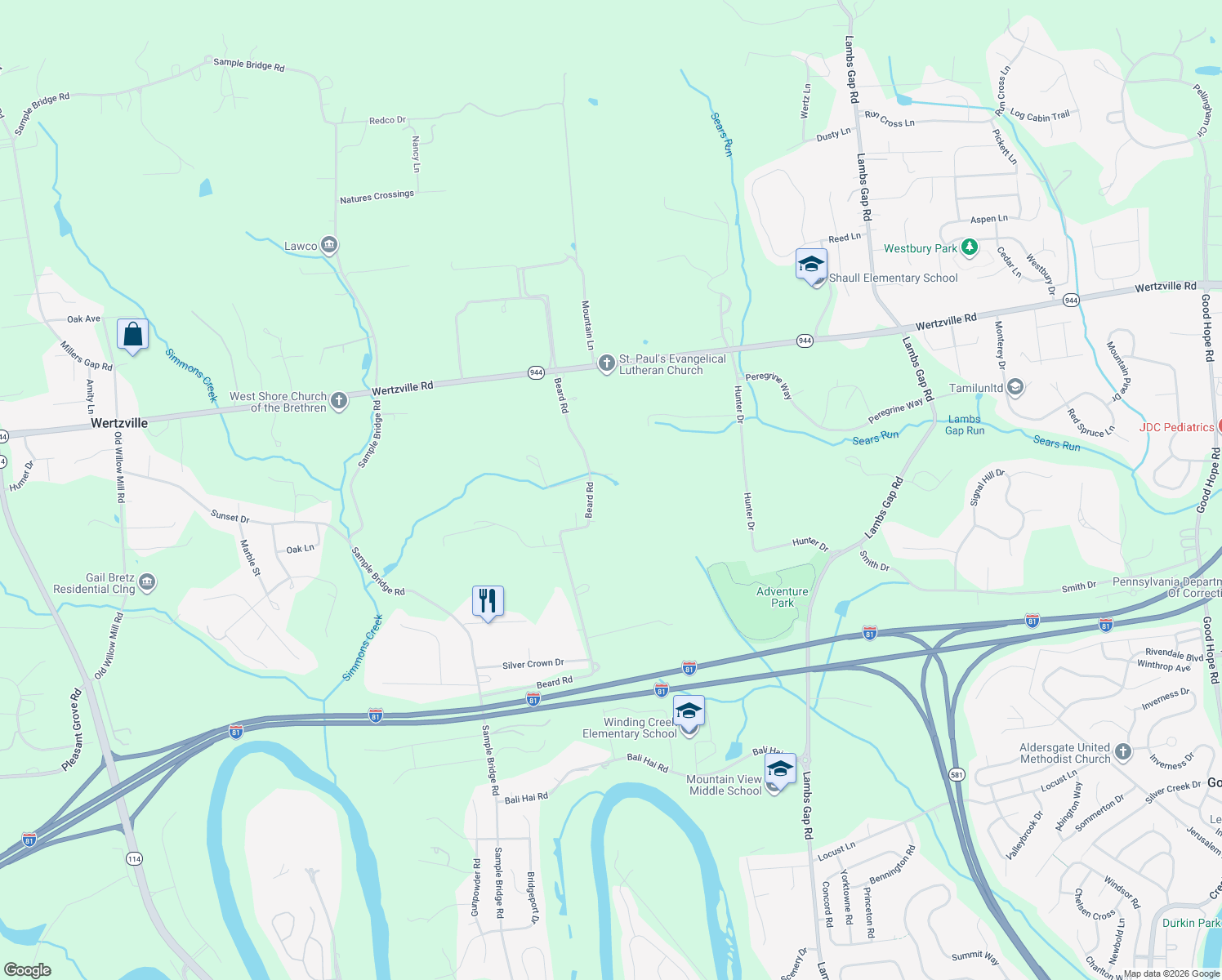 map of restaurants, bars, coffee shops, grocery stores, and more near 92 Beard Rd in Enola