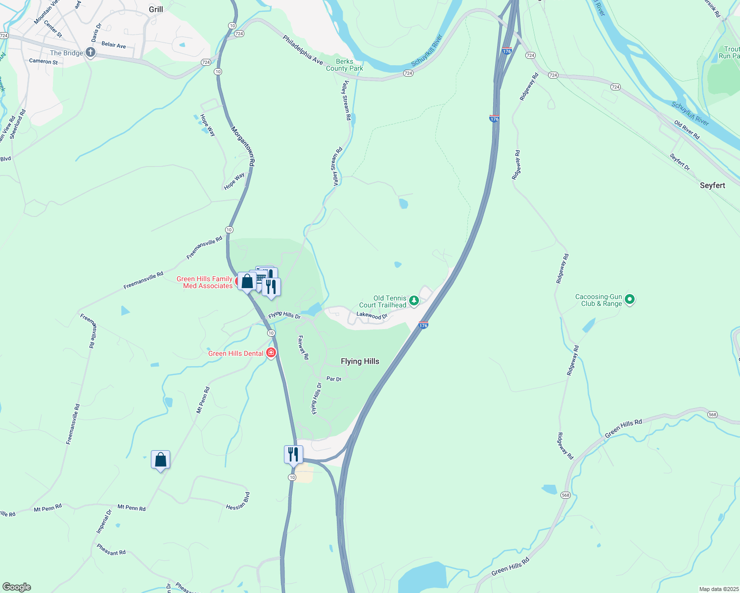 map of restaurants, bars, coffee shops, grocery stores, and more near 161 Oakmont Ct in Reading