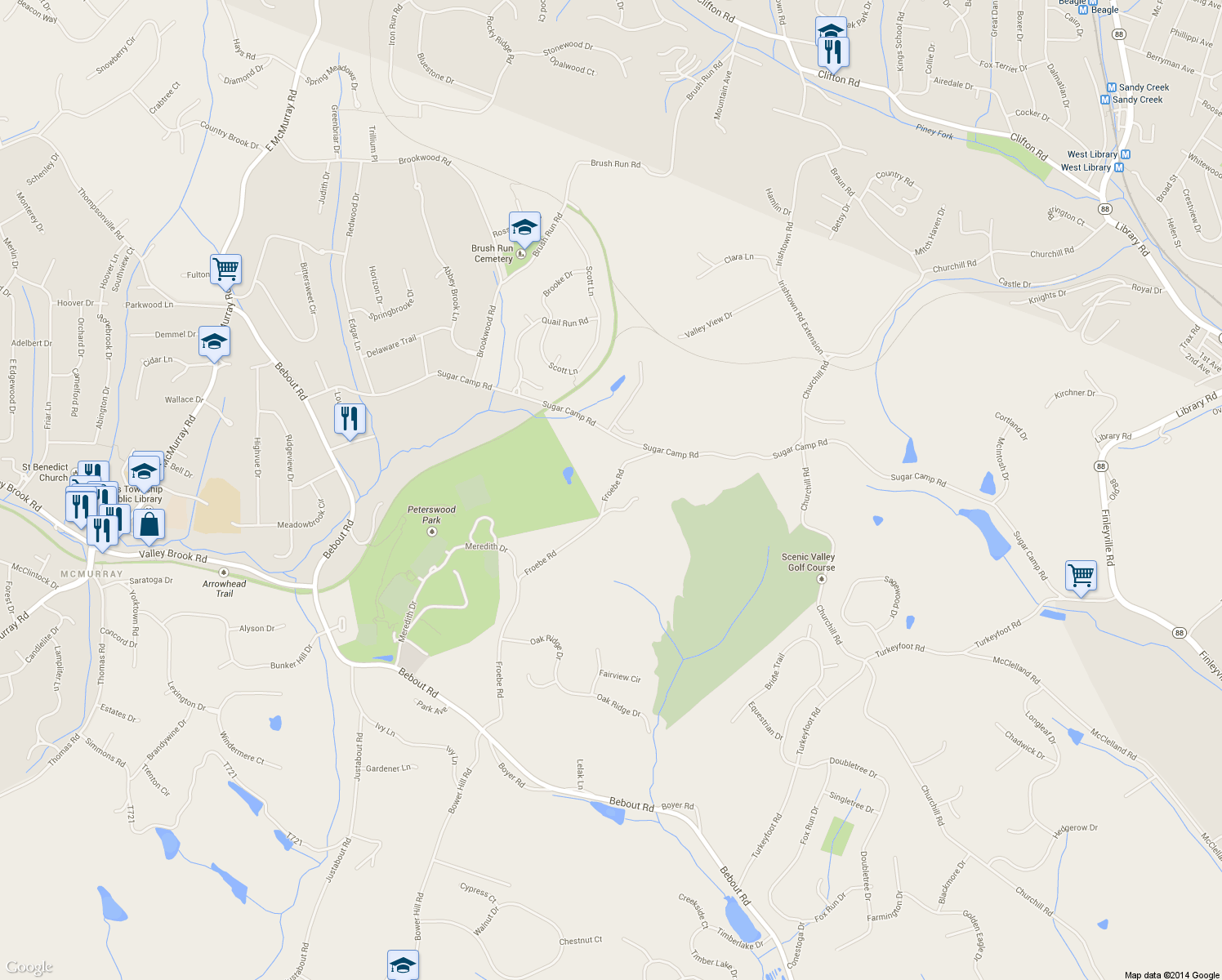 map of restaurants, bars, coffee shops, grocery stores, and more near 264 Froebe Road in Venetia