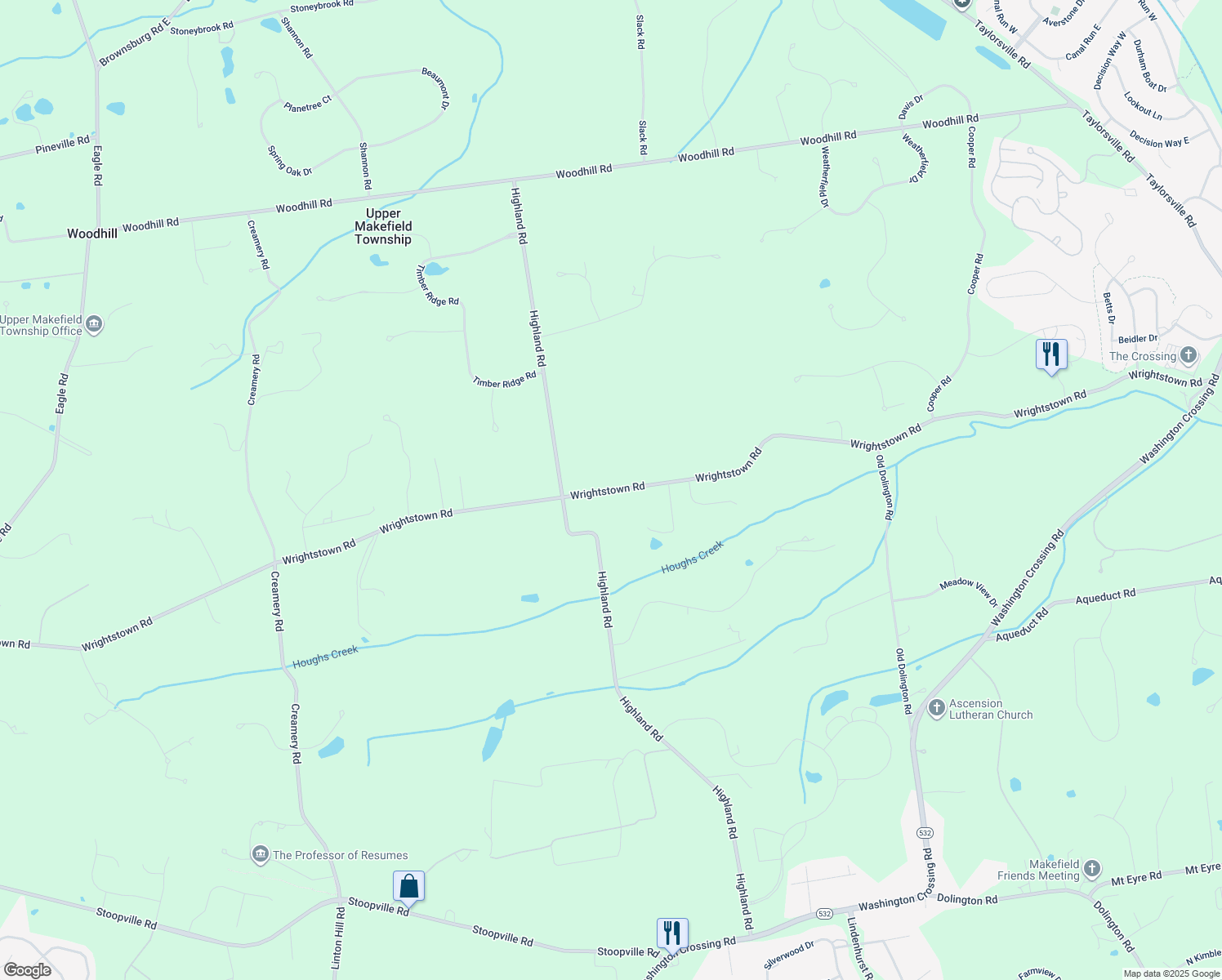 map of restaurants, bars, coffee shops, grocery stores, and more near 1720 Wrightstown Road in Newtown