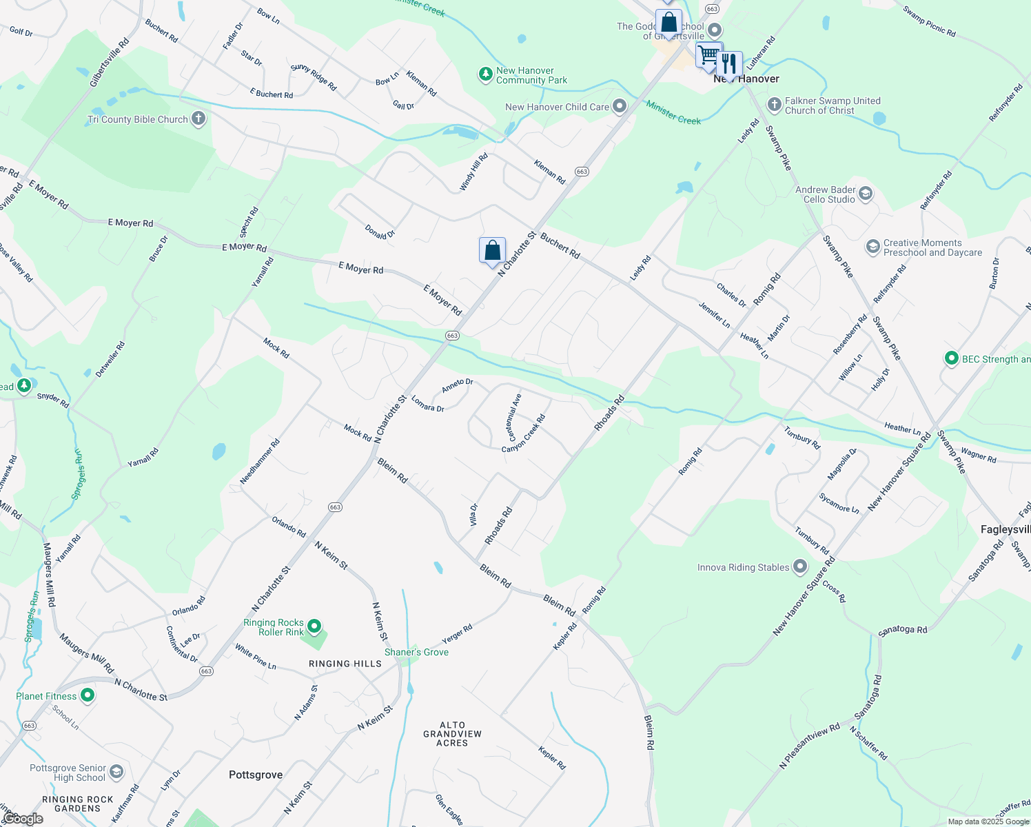 map of restaurants, bars, coffee shops, grocery stores, and more near 513 Courtside Avenue in Gilbertsville