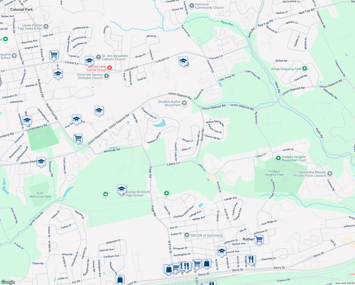 map of restaurants, bars, coffee shops, grocery stores, and more near 891 Country Lake Drive in Harrisburg