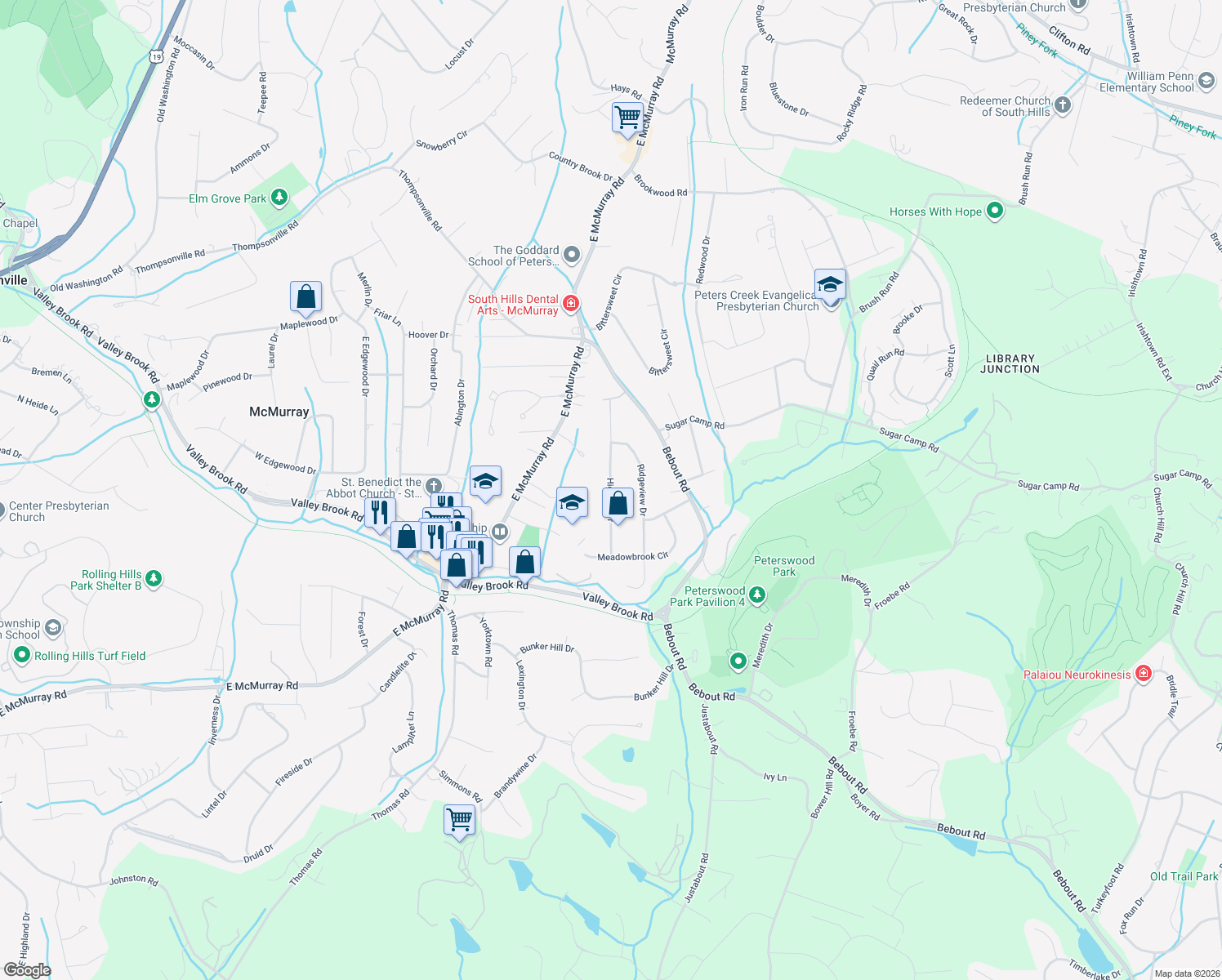 map of restaurants, bars, coffee shops, grocery stores, and more near 134 Highvue Drive in Venetia