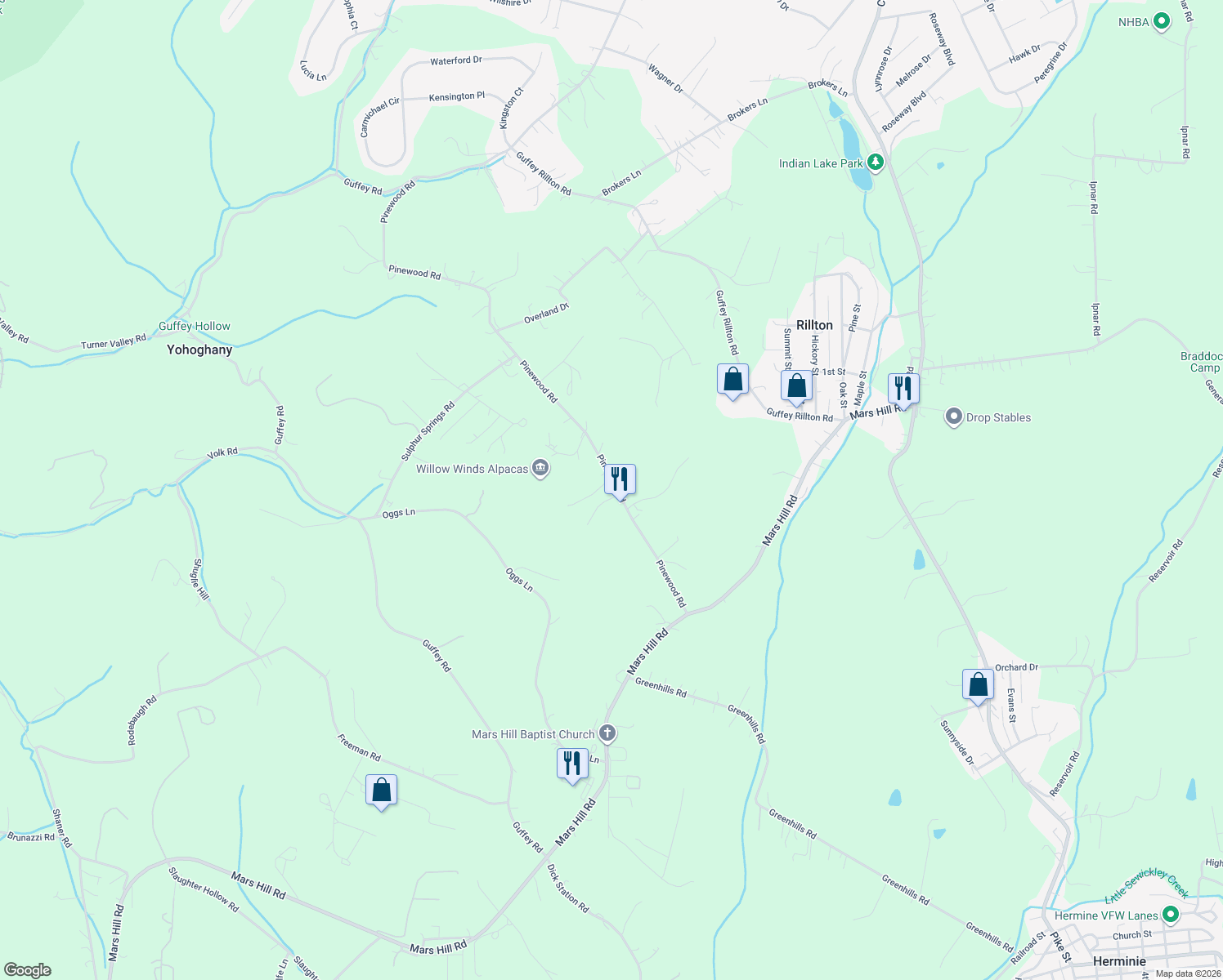 map of restaurants, bars, coffee shops, grocery stores, and more near 307 Wineberry Ridge Court in Irwin