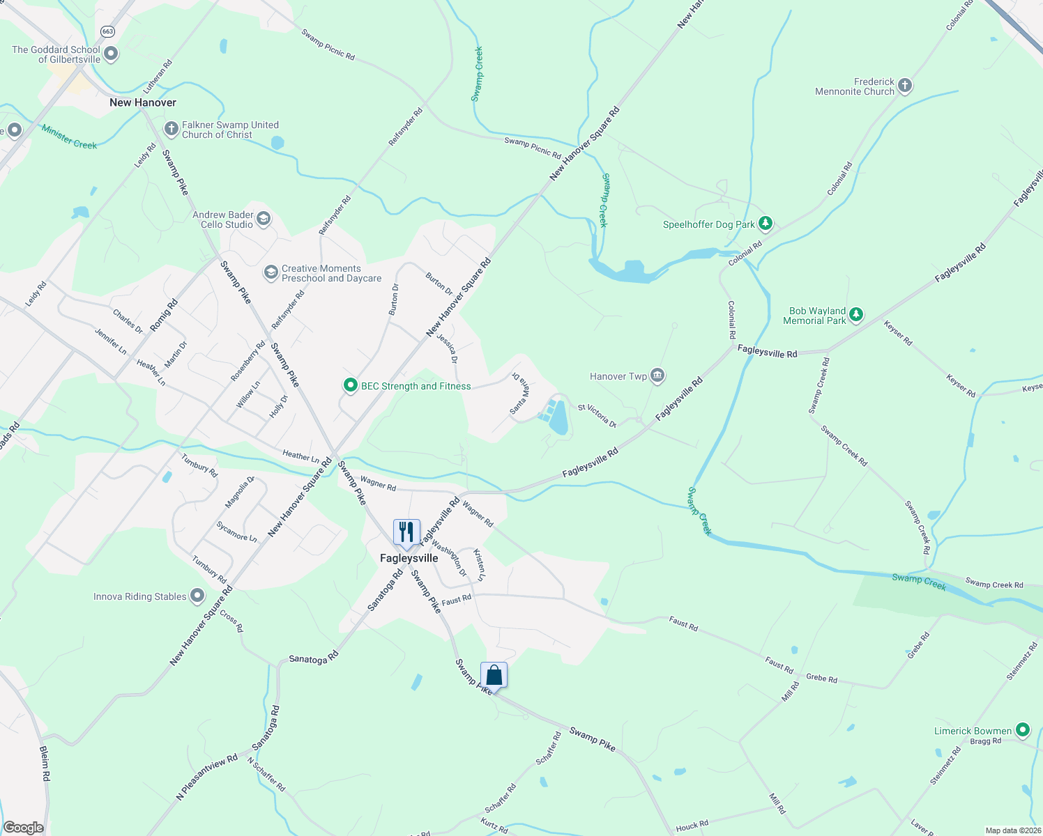 map of restaurants, bars, coffee shops, grocery stores, and more near 2509 Saint Victoria Drive in Gilbertsville