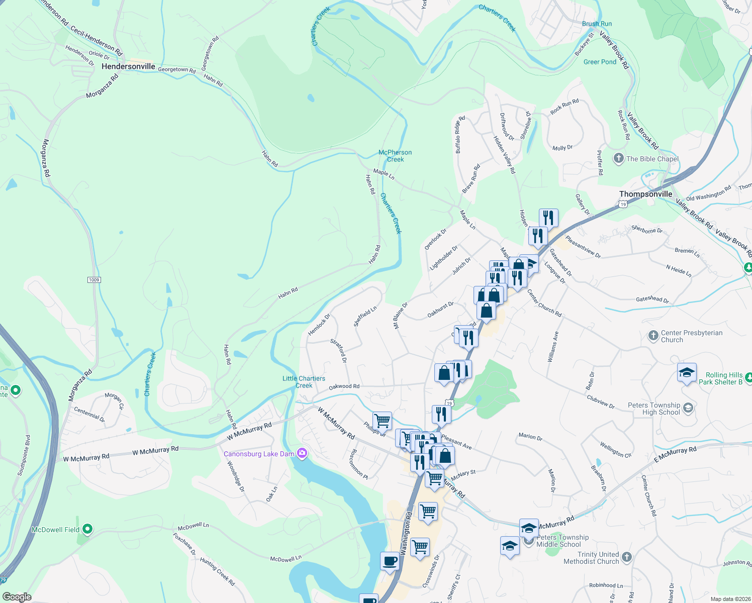 map of restaurants, bars, coffee shops, grocery stores, and more near 137 Sheffield Lane in McMurray