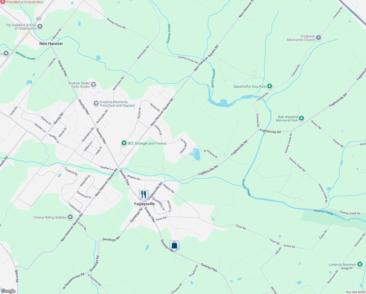 map of restaurants, bars, coffee shops, grocery stores, and more near 2937 Santa Maria Drive in Gilbertsville