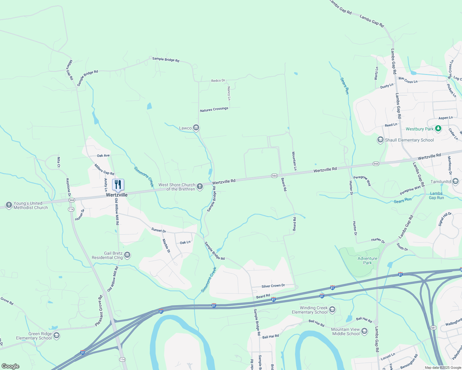 map of restaurants, bars, coffee shops, grocery stores, and more near 6891 Wertzville Road in Enola