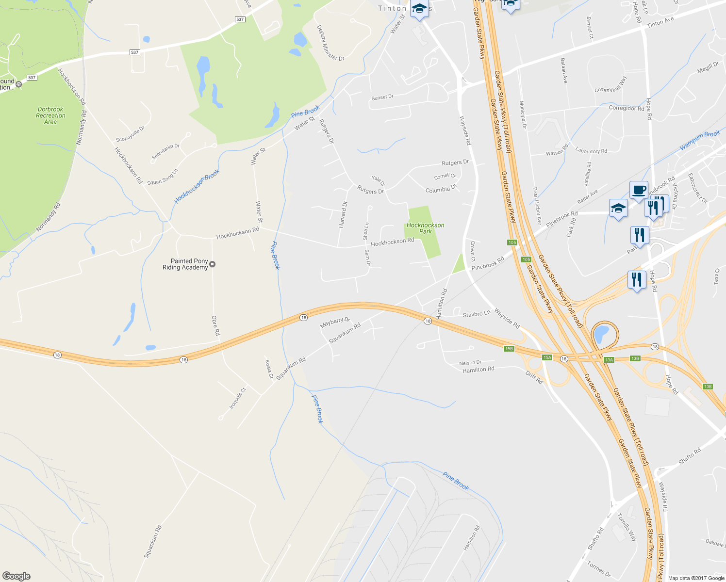 map of restaurants, bars, coffee shops, grocery stores, and more near 6 Daniel Court in Tinton Falls