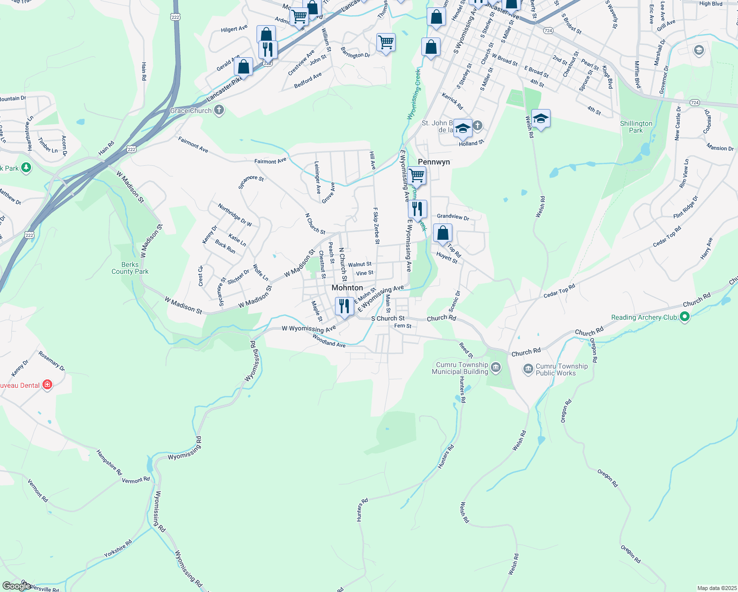 map of restaurants, bars, coffee shops, grocery stores, and more near 46 East Mohn Street in Mohnton