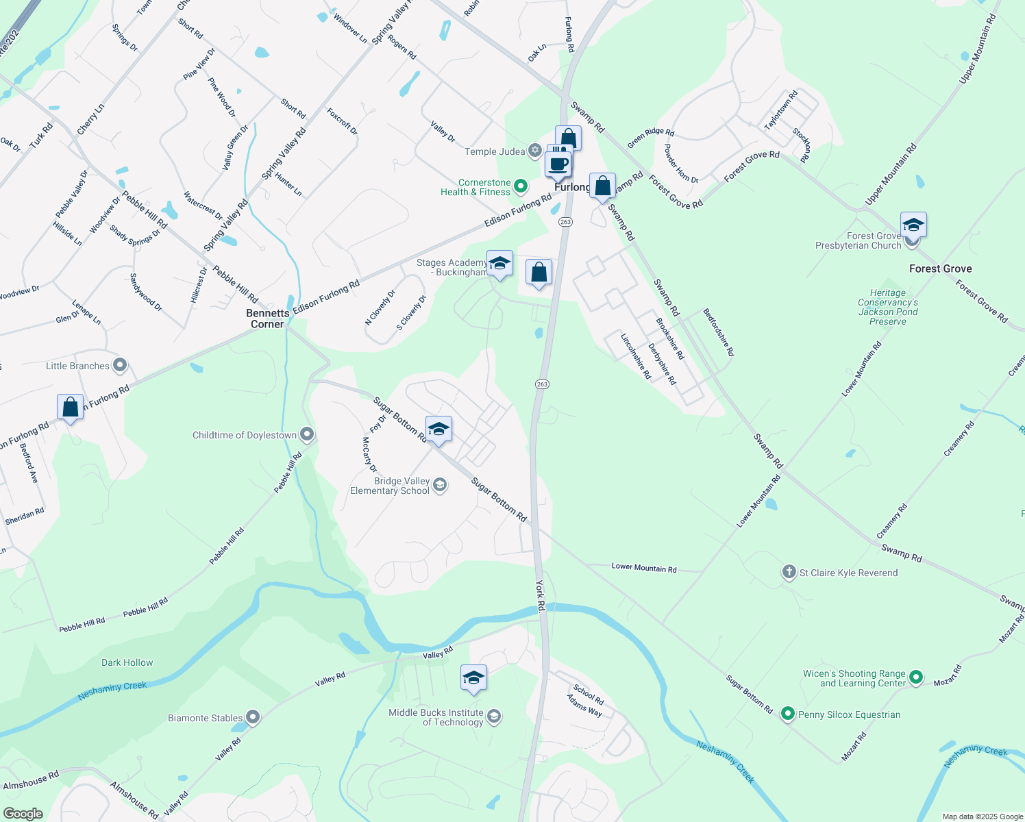 map of restaurants, bars, coffee shops, grocery stores, and more near 3161 East Brighton Street in Furlong