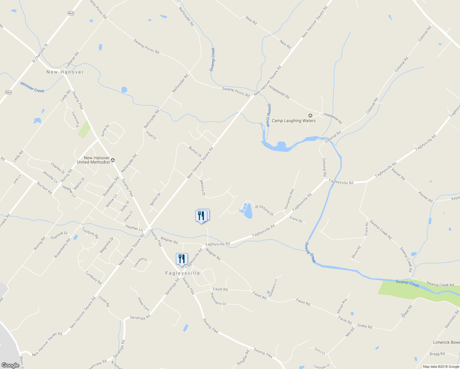 map of restaurants, bars, coffee shops, grocery stores, and more near 2501 Jessica Drive in Gilbertsville