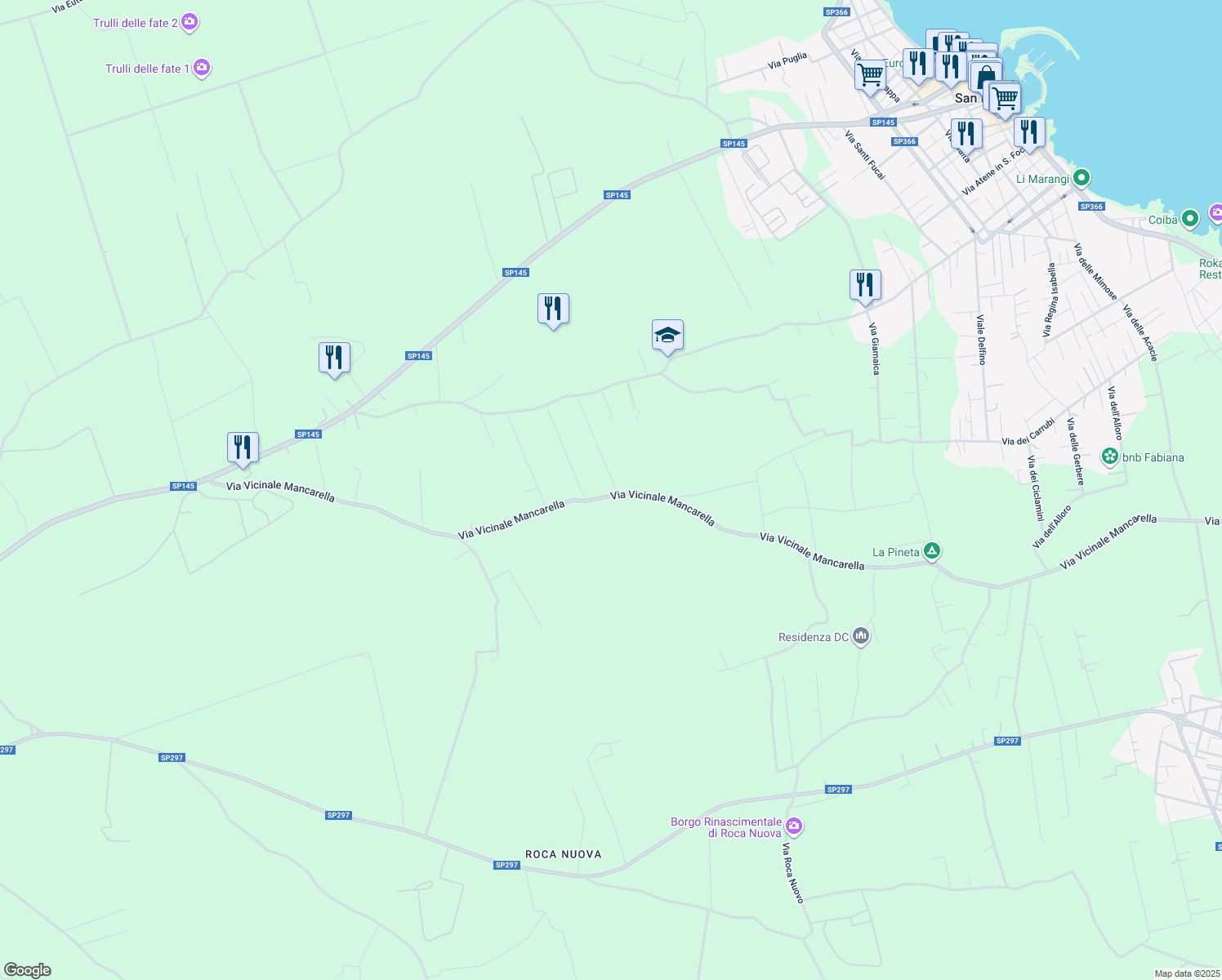 map of restaurants, bars, coffee shops, grocery stores, and more near in Province of Lecce