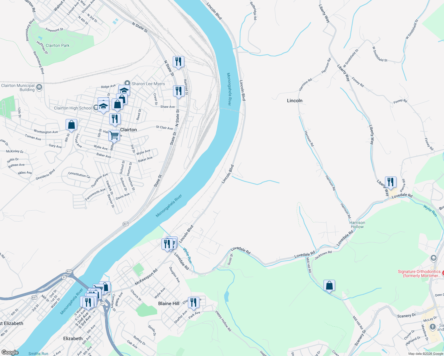 map of restaurants, bars, coffee shops, grocery stores, and more near 57 Lincoln Blvd in Elizabeth