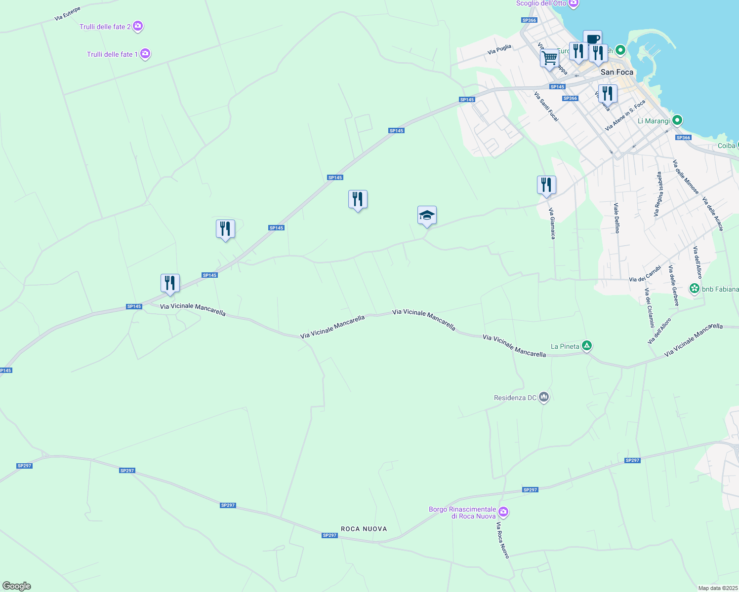 map of restaurants, bars, coffee shops, grocery stores, and more near in Province of Lecce