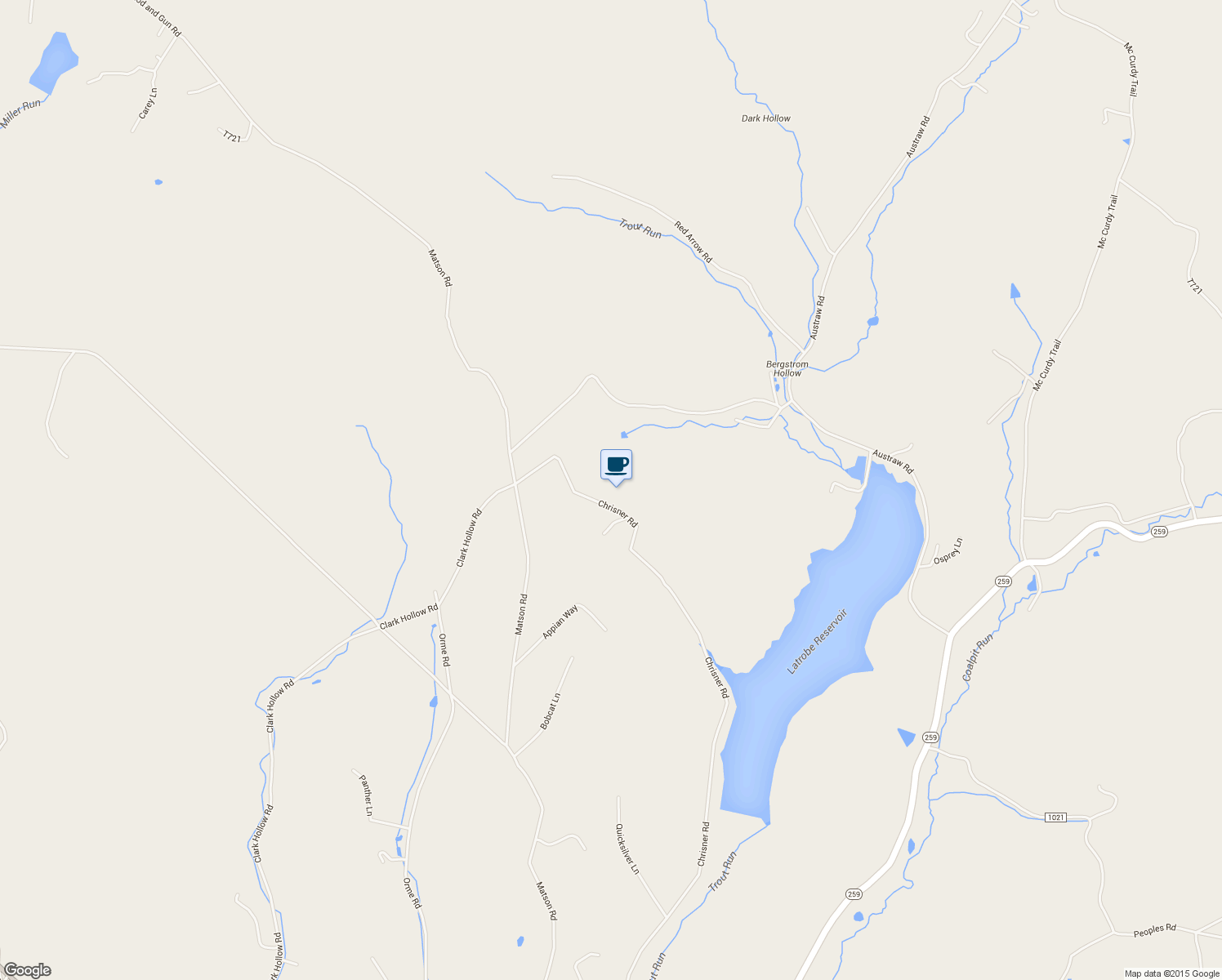 map of restaurants, bars, coffee shops, grocery stores, and more near 318 Chrisner Road in Ligonier