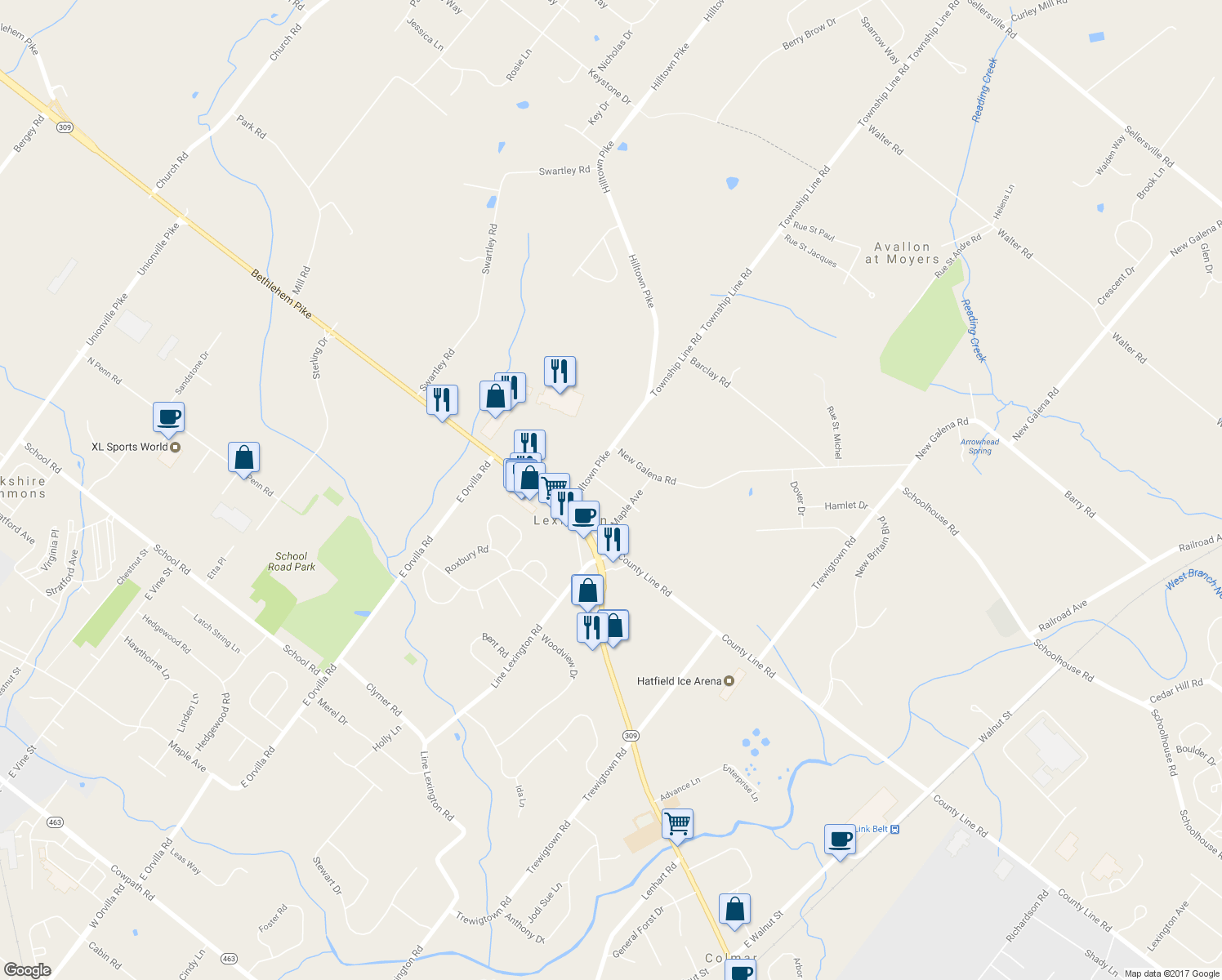 map of restaurants, bars, coffee shops, grocery stores, and more near 13 Greenwood Avenue in Line Lexington