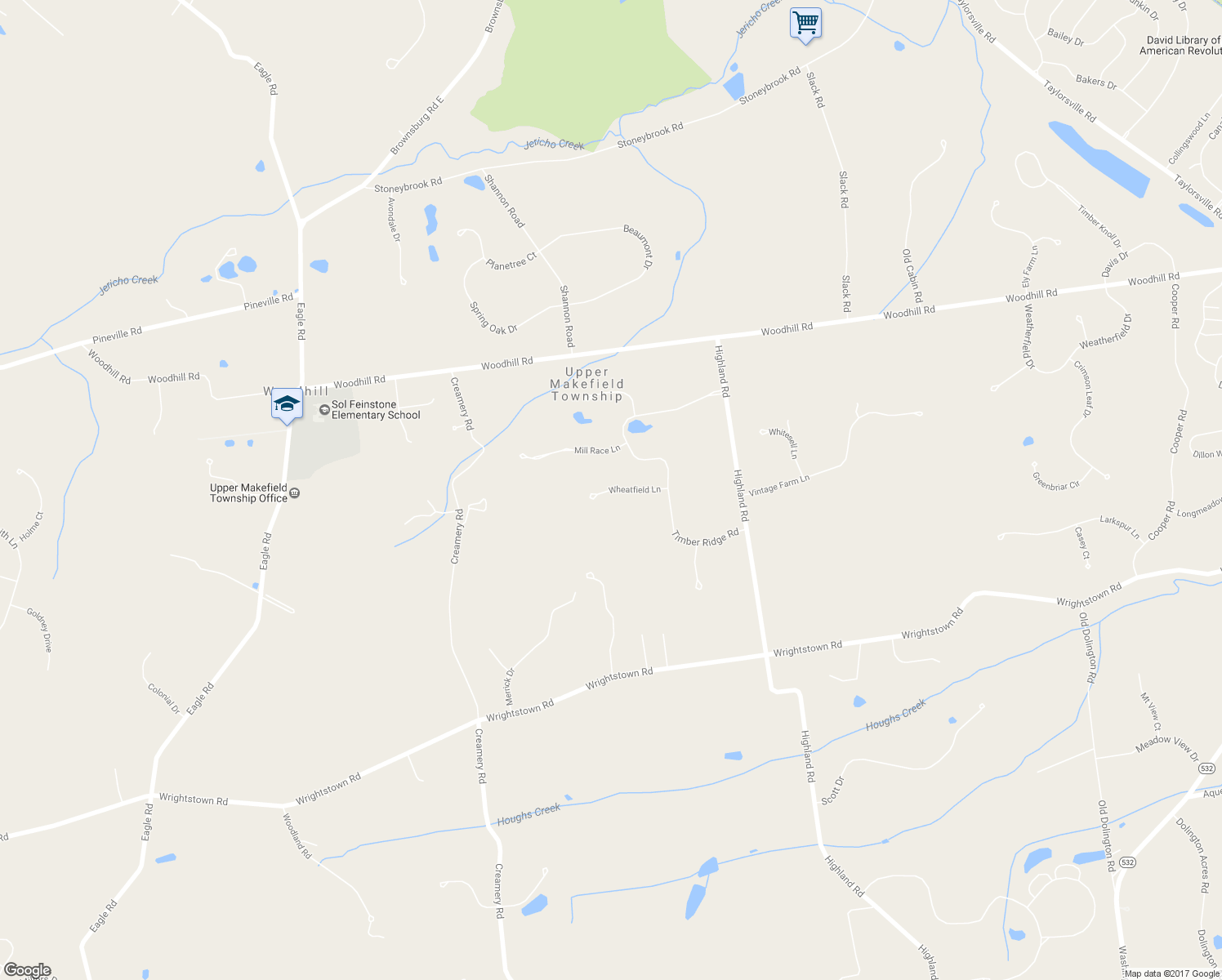 map of restaurants, bars, coffee shops, grocery stores, and more near 509 Wheatfield Lane in Newtown