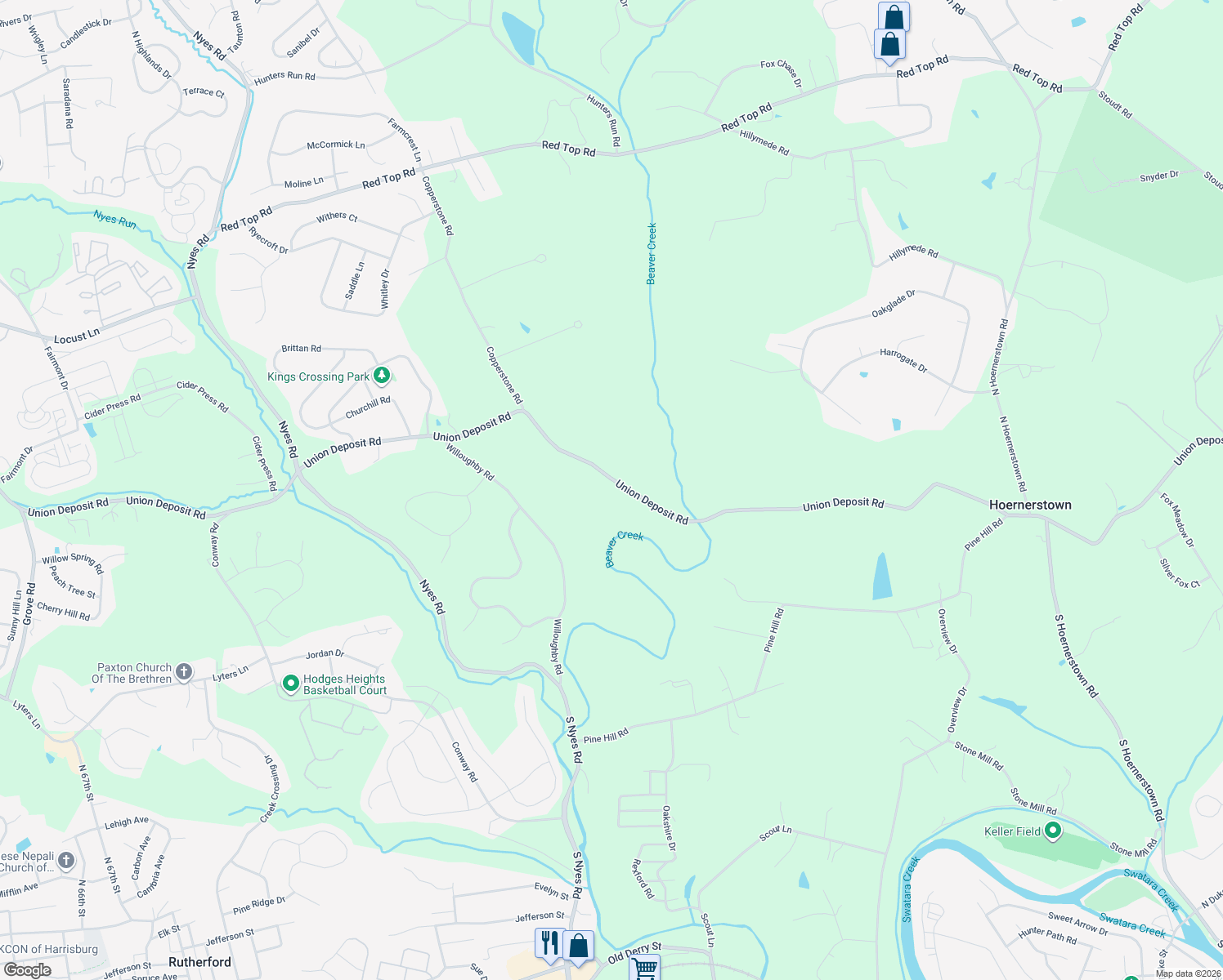 map of restaurants, bars, coffee shops, grocery stores, and more near 6660 Union Deposit Road in Harrisburg