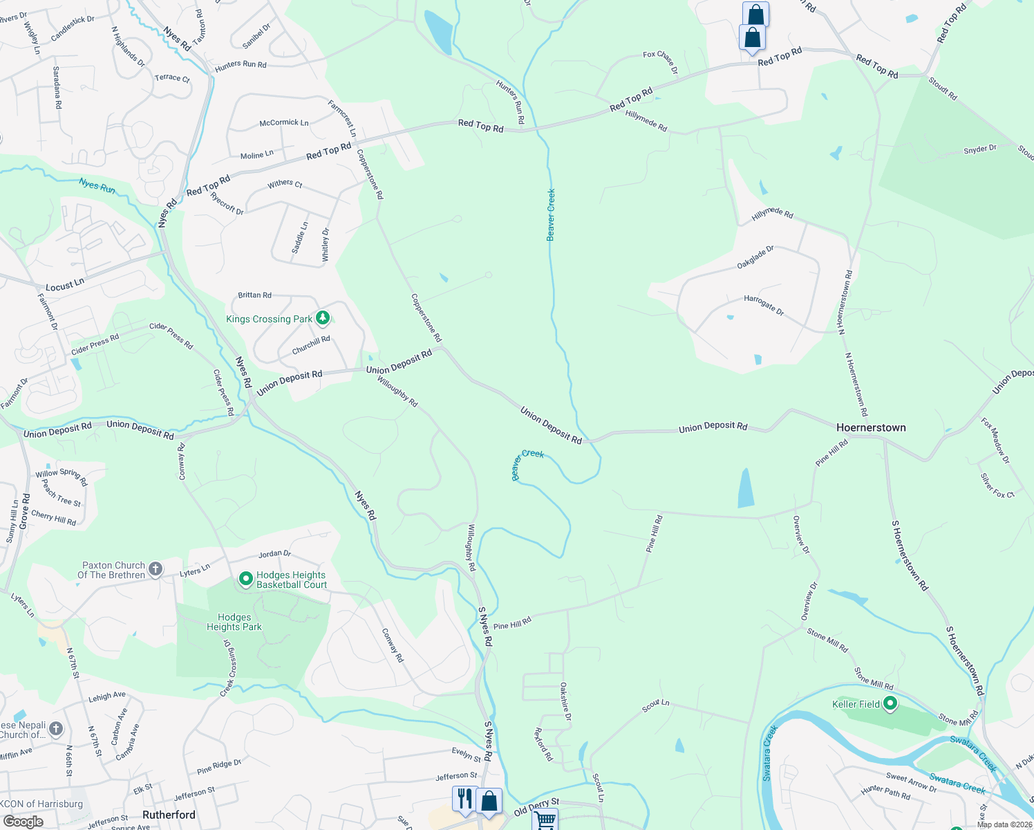 map of restaurants, bars, coffee shops, grocery stores, and more near 6660 Union Deposit Road in Harrisburg