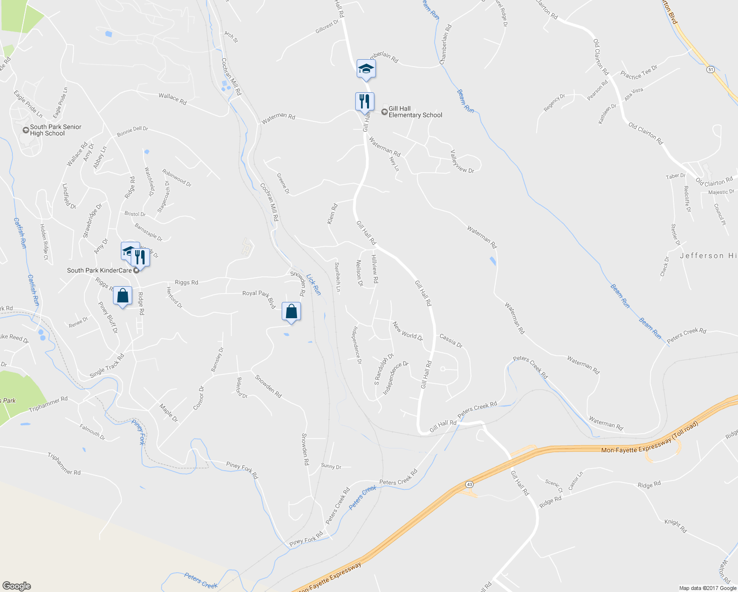 map of restaurants, bars, coffee shops, grocery stores, and more near 200 Hillview Road in Clairton