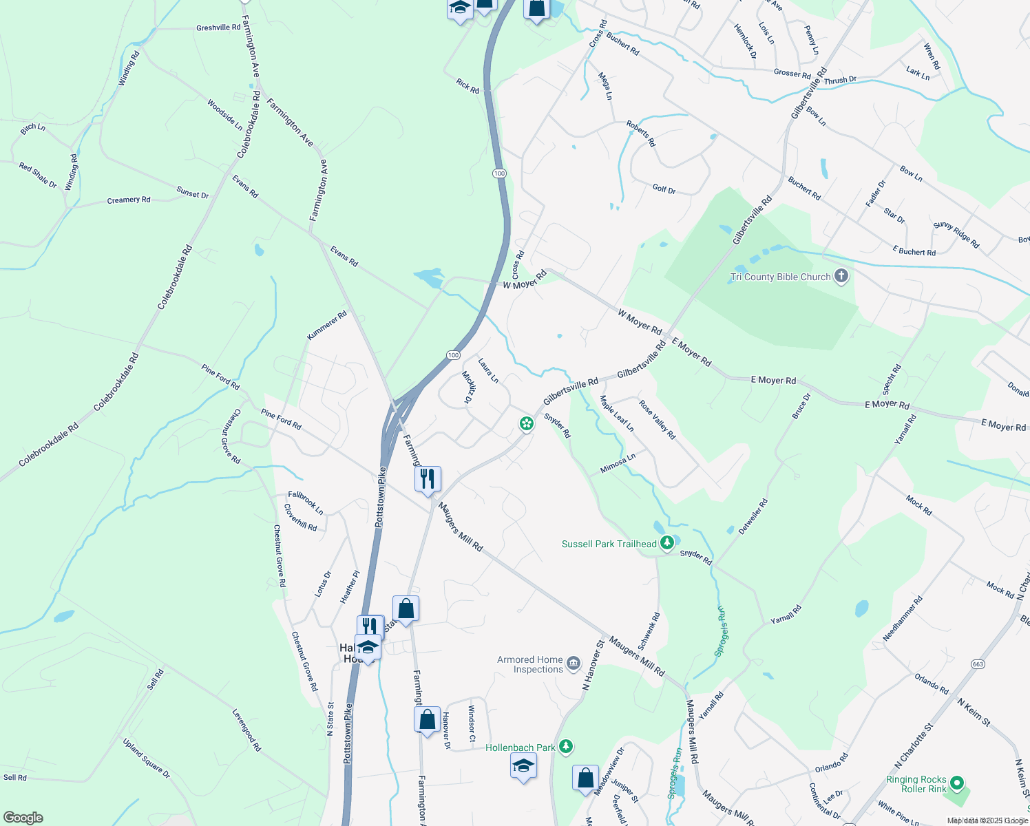 map of restaurants, bars, coffee shops, grocery stores, and more near 34 Cherrytree Ln in Pottstown