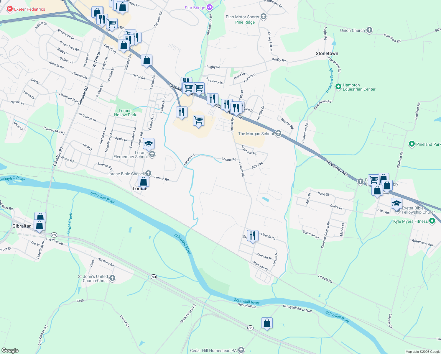 map of restaurants, bars, coffee shops, grocery stores, and more near 627 Hall Avenue in Reading