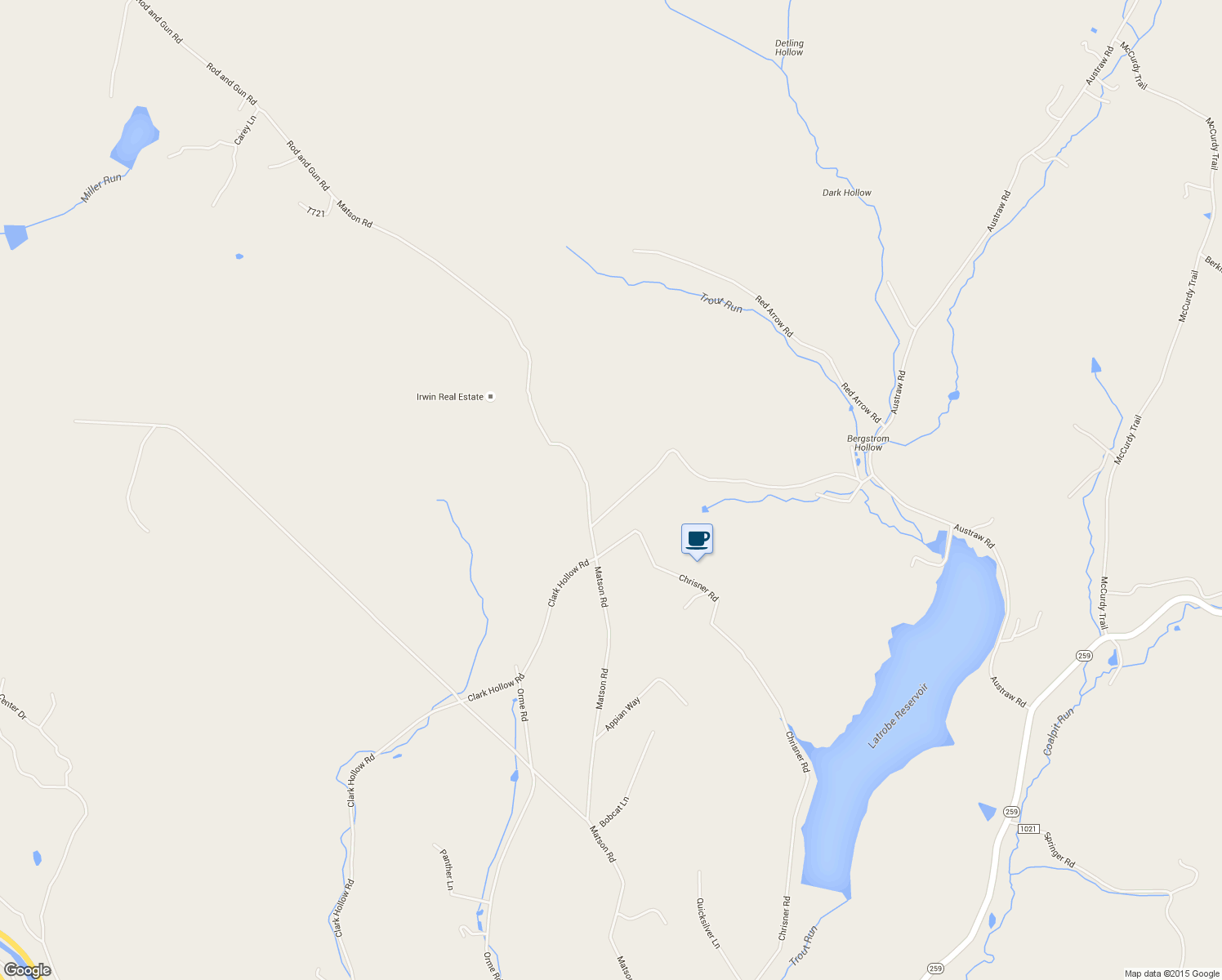 map of restaurants, bars, coffee shops, grocery stores, and more near 426 Matson Rd in Ligonier