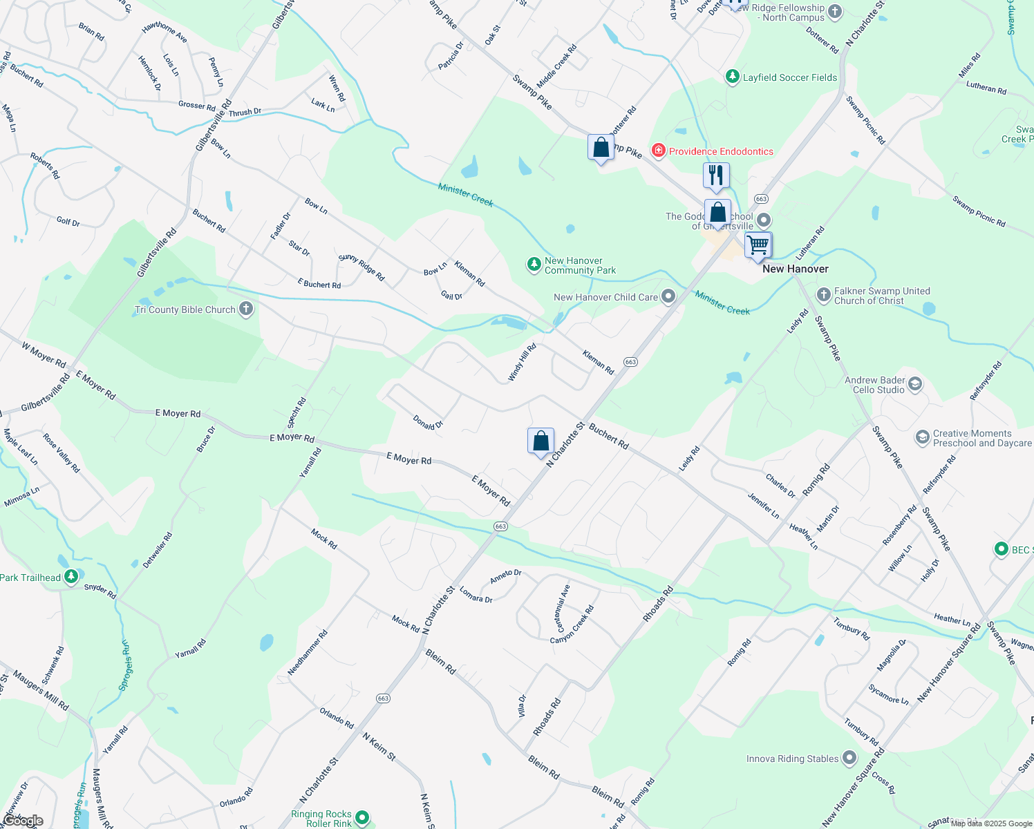 map of restaurants, bars, coffee shops, grocery stores, and more near 428 Buchert Road in Pottstown