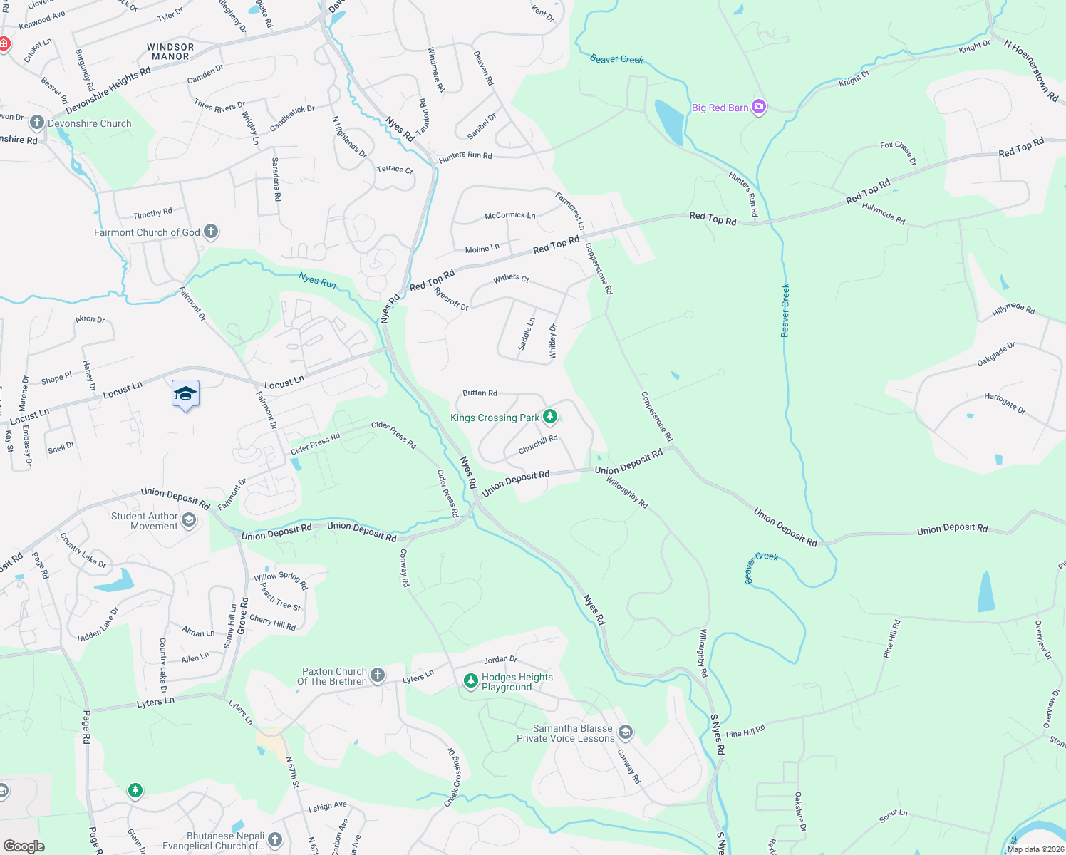 map of restaurants, bars, coffee shops, grocery stores, and more near 1602 Buckingham Road in Harrisburg