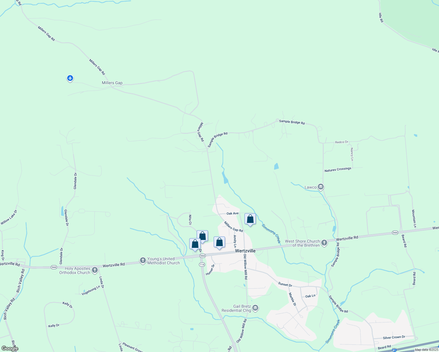 map of restaurants, bars, coffee shops, grocery stores, and more near 78 Millers Gap Road in Enola