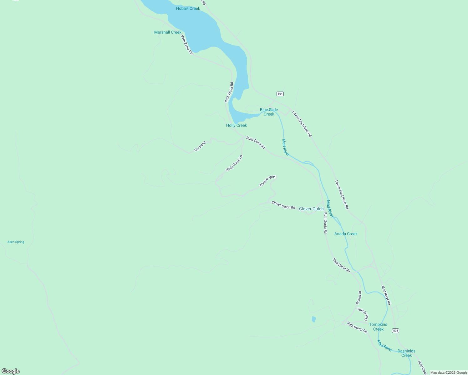 map of restaurants, bars, coffee shops, grocery stores, and more near 750 Holly Creek Lane in Mad River