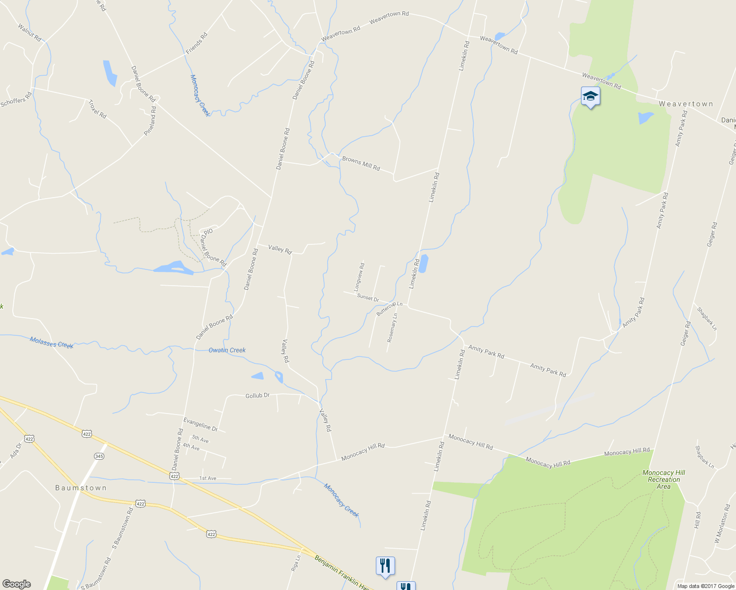 map of restaurants, bars, coffee shops, grocery stores, and more near 12 Clearview Road in Birdsboro