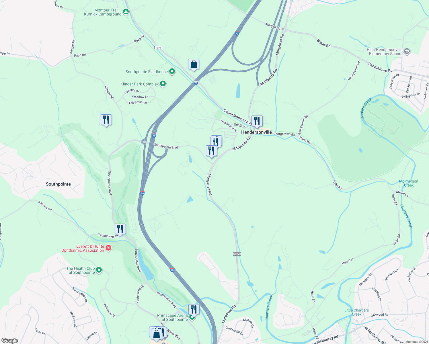 map of restaurants, bars, coffee shops, grocery stores, and more near 664 Old Morganza Road in Canonsburg