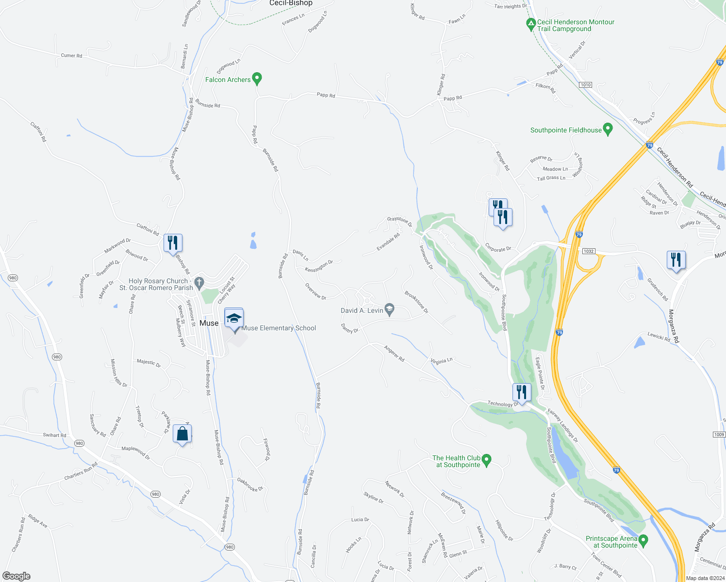 map of restaurants, bars, coffee shops, grocery stores, and more near 1414 Deer Creek Crossing Drive in McMurray