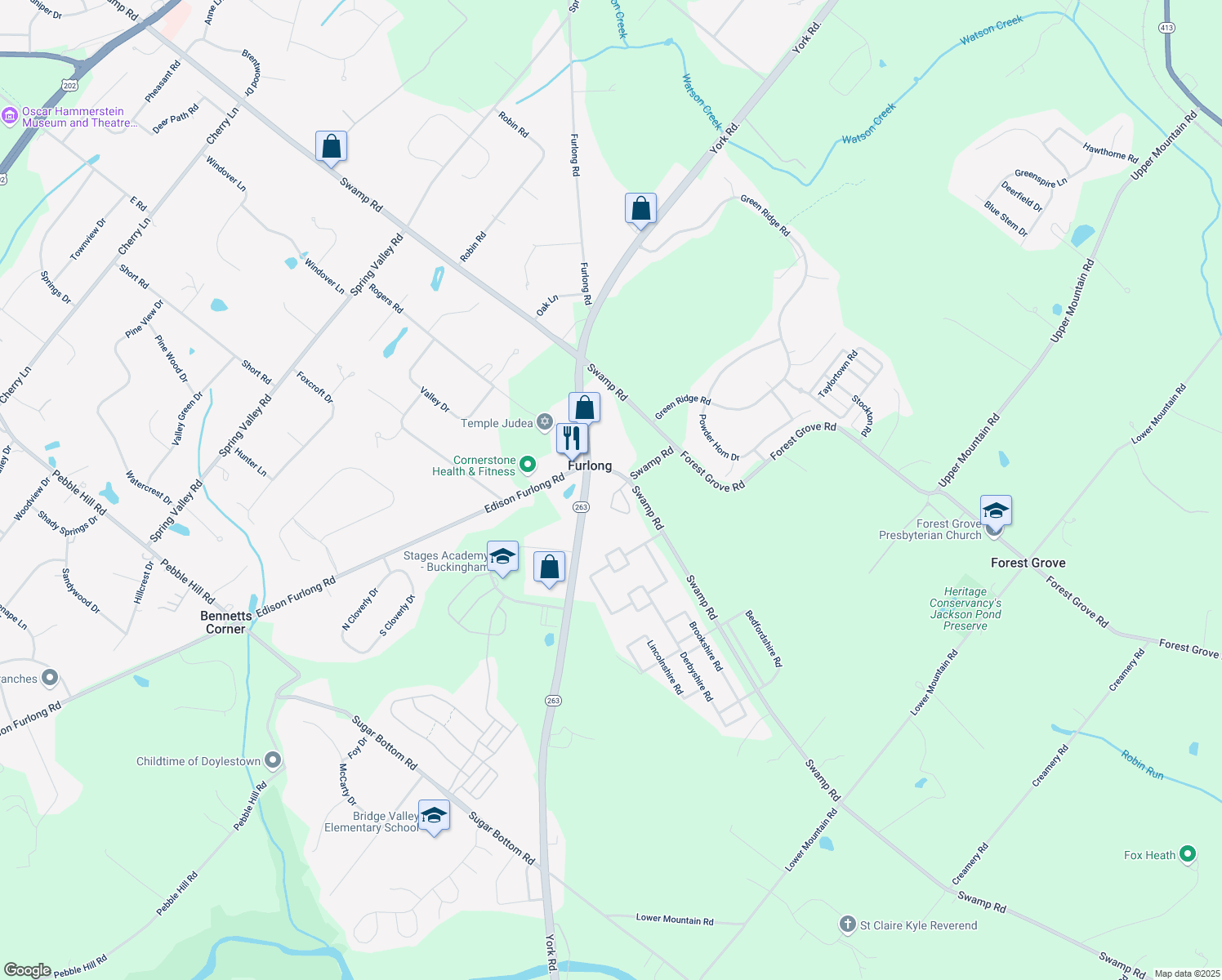 map of restaurants, bars, coffee shops, grocery stores, and more near 2364 Oxfordshire Road in Furlong